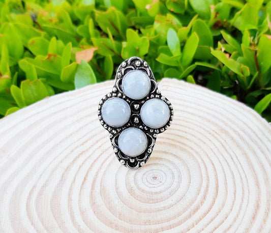 Moonstone Statement Ring In Sterling Silver Boho Ring Size US 7 GypsyJewelry Unique Gift Geometric Ring - LunarGem - Rings