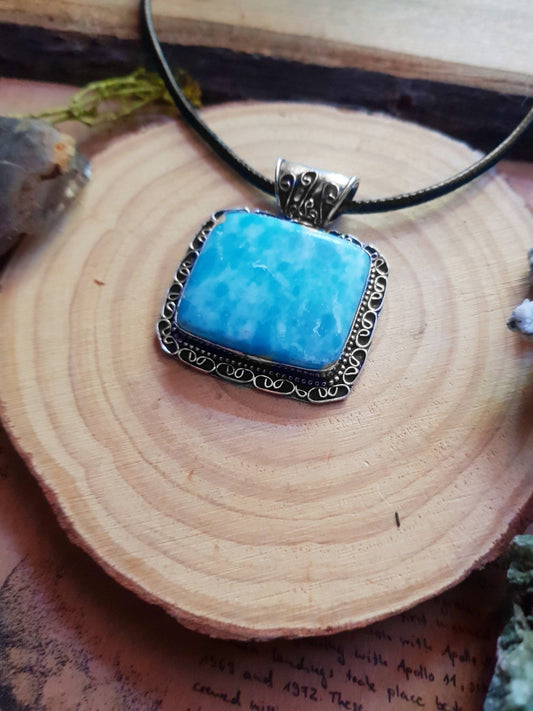 Mosaic Jasper Sterling Silver Pendant Necklace - Boho Gemstone Jewelry - LunarGem - 