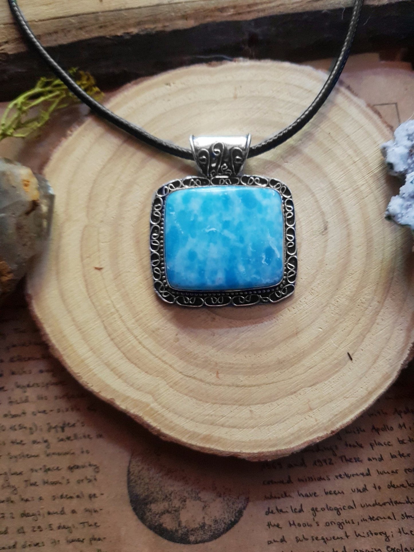 Mosaic Jasper Sterling Silver Pendant Necklace - Boho Gemstone Jewelry - LunarGem - 