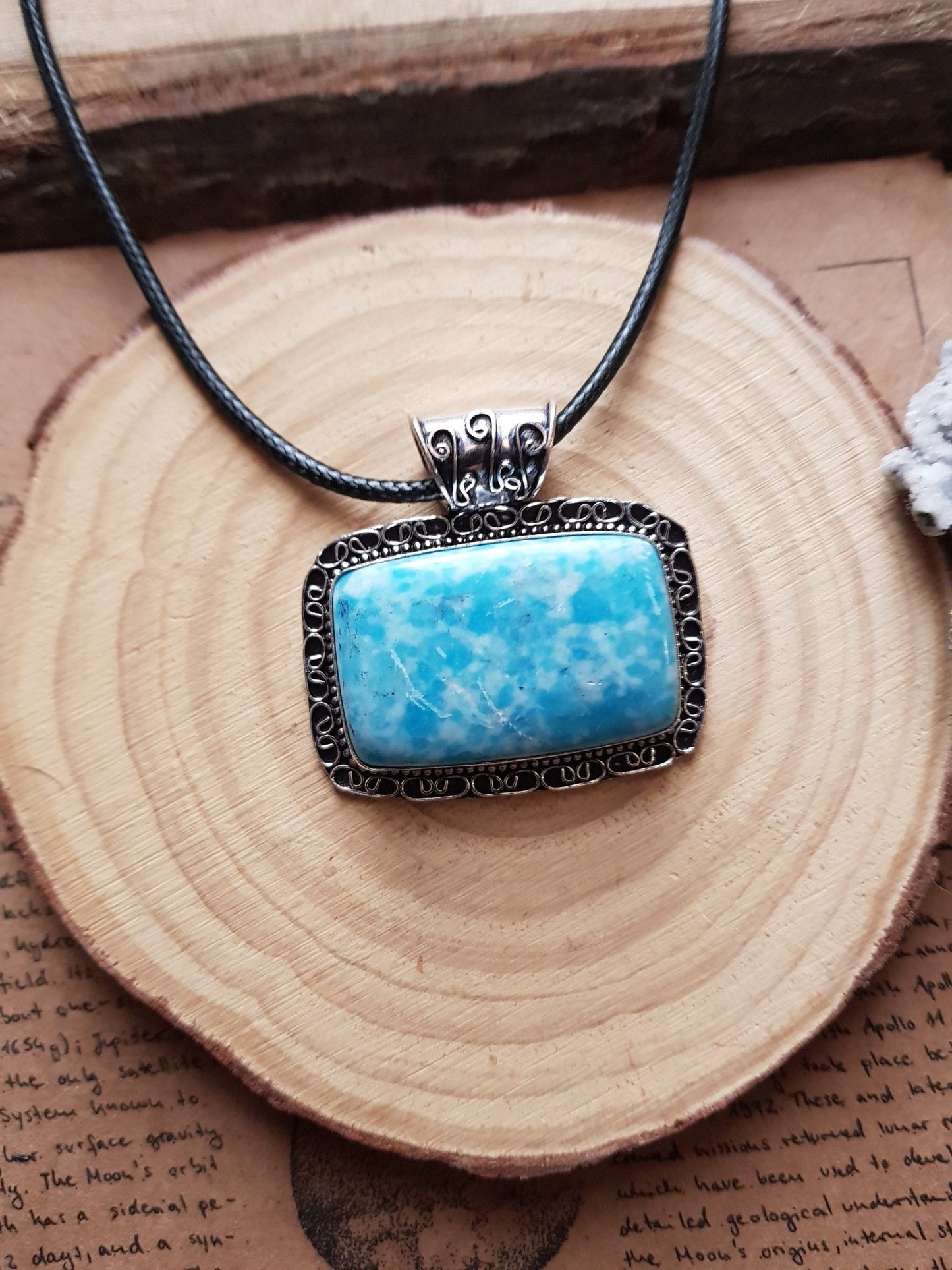 Mosaic Jasper Sterling Silver Pendant Necklace - Boho Gemstone Jewelry - LunarGem - 