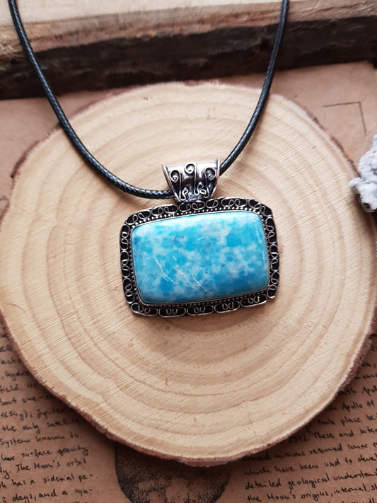 Mosaic Jasper Sterling Silver Pendant Necklace - Boho Gemstone Jewelry - LunarGem - 