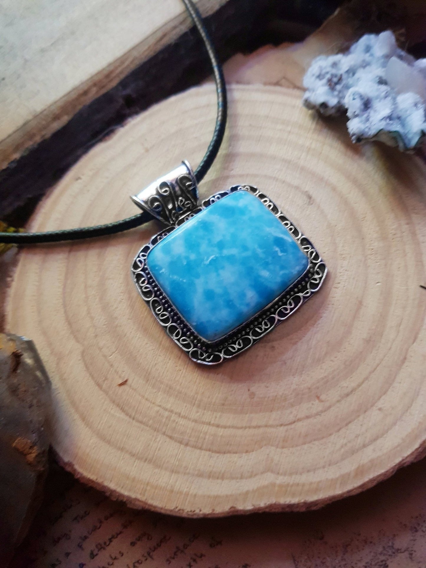 Mosaic Jasper Sterling Silver Pendant Necklace - Boho Gemstone Jewelry - LunarGem - 