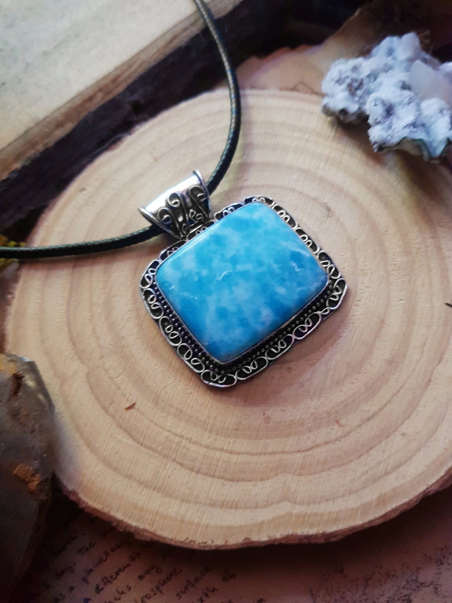 Mosaic Jasper Sterling Silver Pendant Necklace - Boho Gemstone Jewelry - LunarGem - 