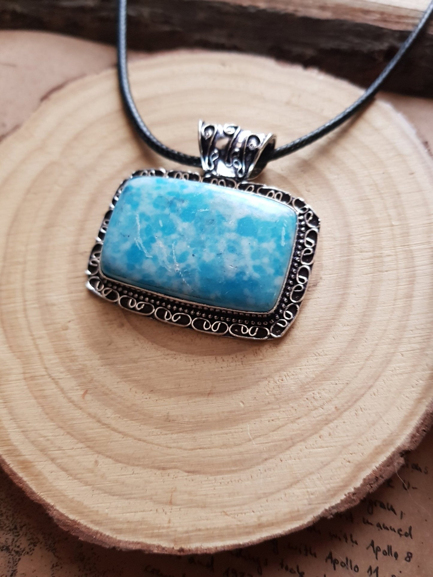 Mosaic Jasper Sterling Silver Pendant Necklace - Boho Gemstone Jewelry - LunarGem - 