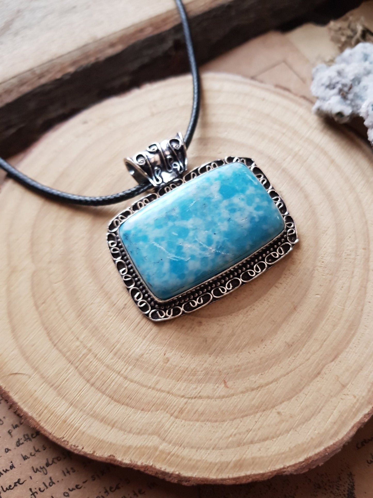 Mosaic Jasper Sterling Silver Pendant Necklace - Boho Gemstone Jewelry - LunarGem - 