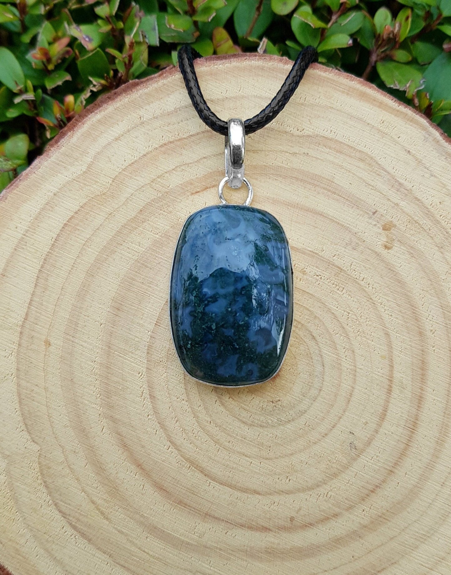 Moss Agate Pendant: Sterling Silver Boho Necklace, One - of - a - Kind - LunarGem - Jewelry