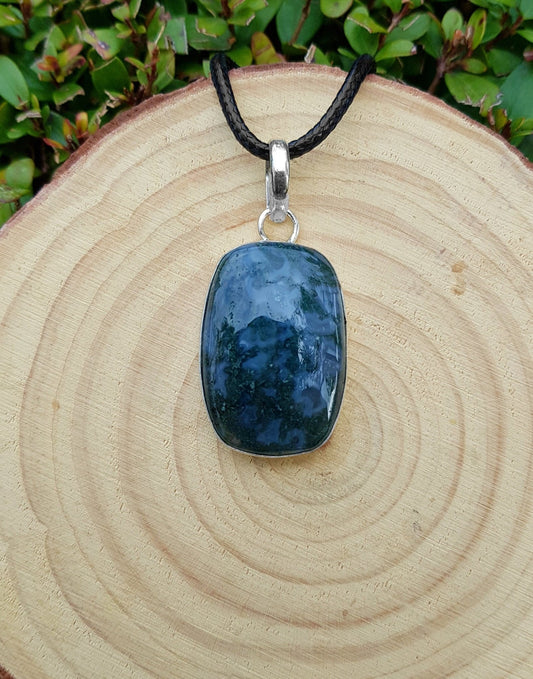 Moss Agate Pendant: Sterling Silver Boho Necklace, One - of - a - Kind - LunarGem - Jewelry