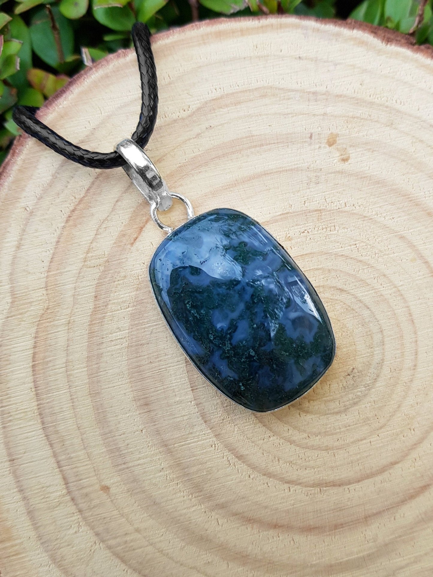 Moss Agate Pendant: Sterling Silver Boho Necklace, One - of - a - Kind - LunarGem - Jewelry