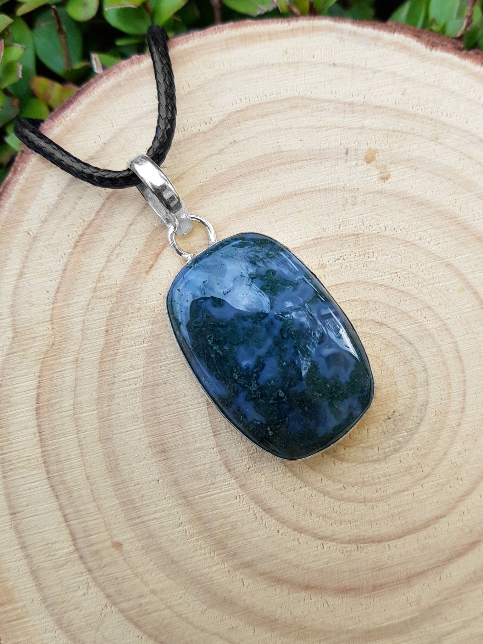 Moss Agate Pendant: Sterling Silver Boho Necklace, One - of - a - Kind - LunarGem - Jewelry