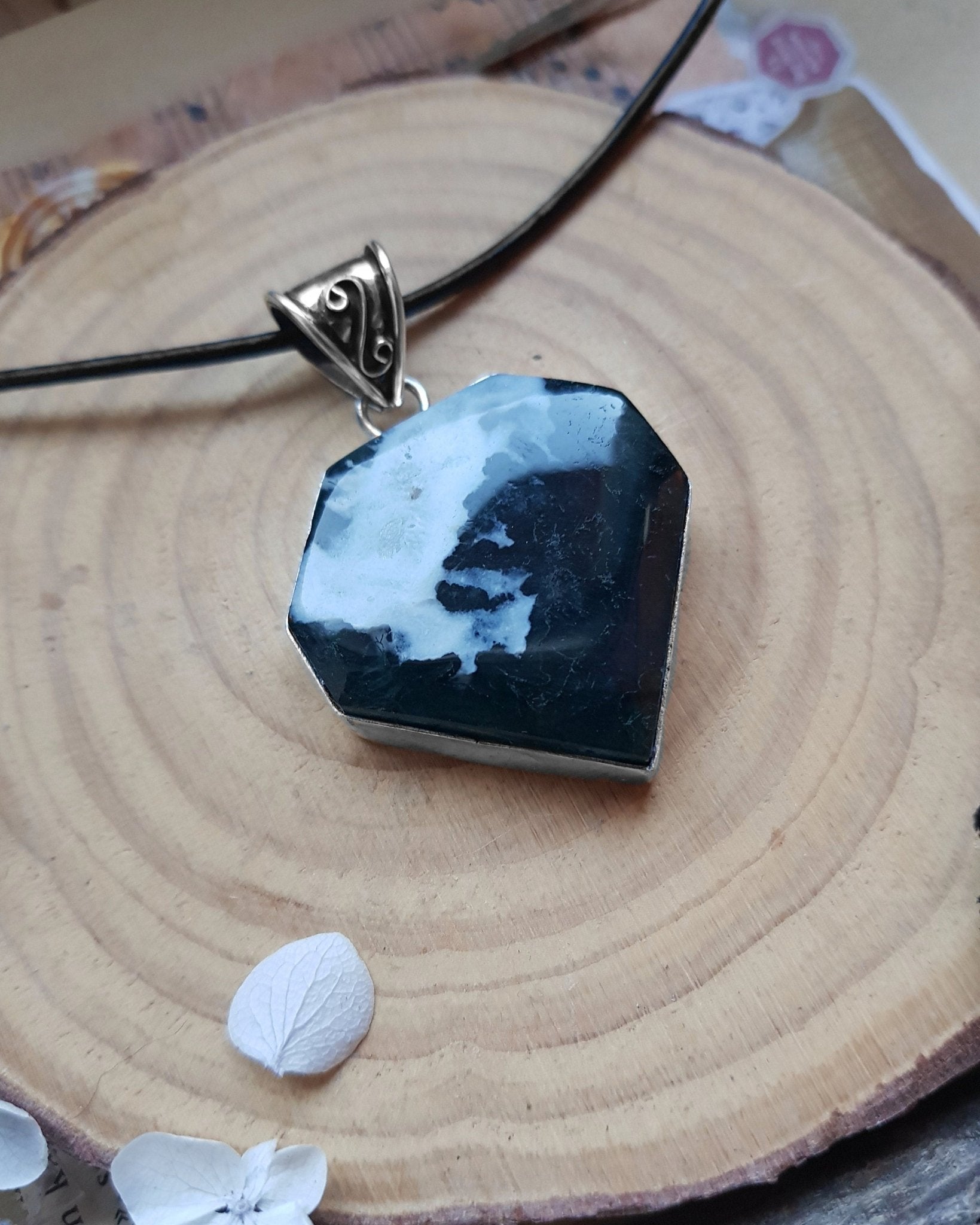 Moss Agate Sterling Silver Pendant: Boho Gemstone Necklace - LunarGem - 