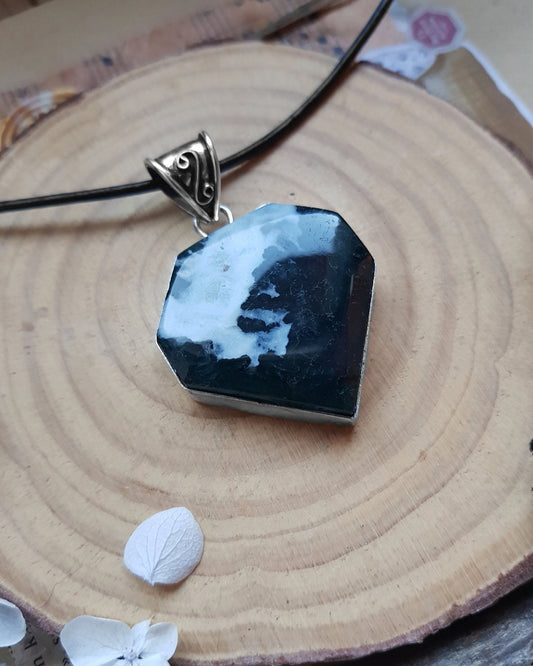 Moss Agate Sterling Silver Pendant: Boho Gemstone Necklace - LunarGem - 