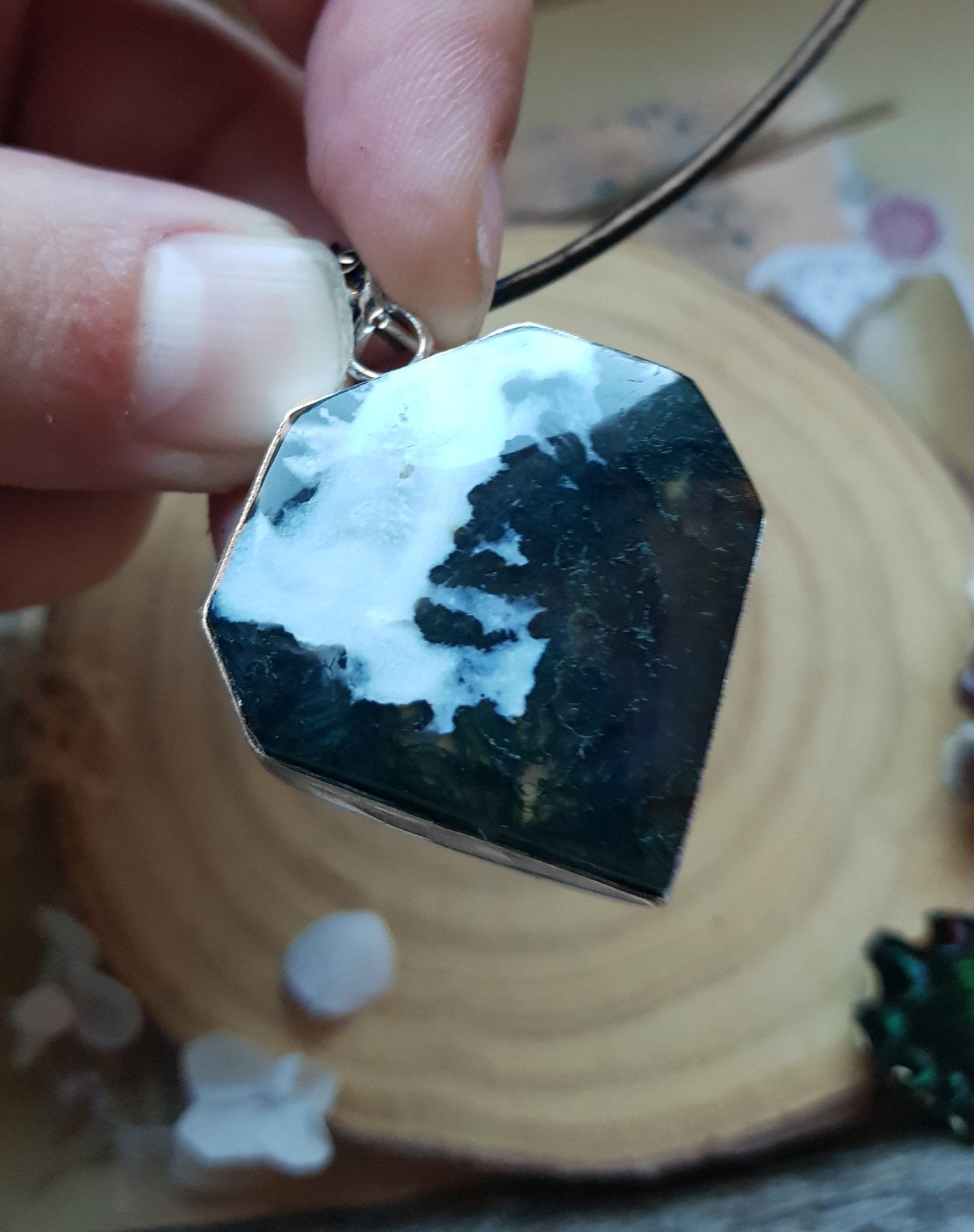 Moss Agate Sterling Silver Pendant: Boho Gemstone Necklace - LunarGem - 