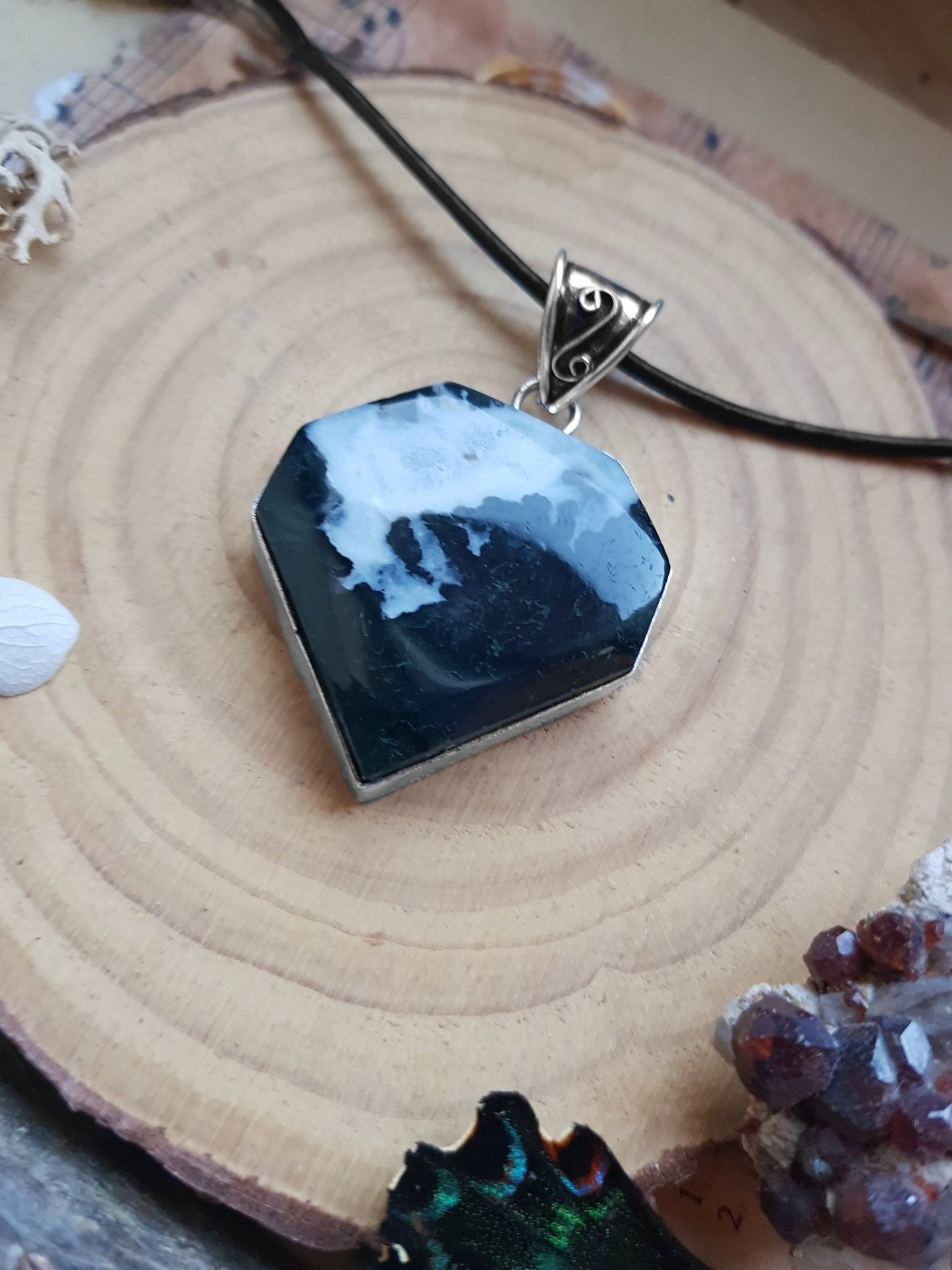 Moss Agate Sterling Silver Pendant: Boho Gemstone Necklace - LunarGem - 