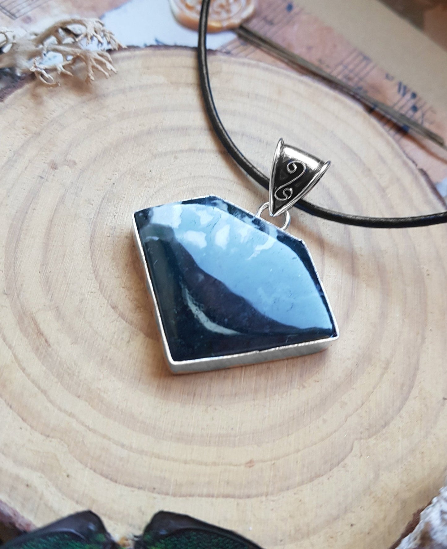 Moss Agate Sterling Silver Pendant: One - of - a - Kind Boho Necklace - LunarGem - 