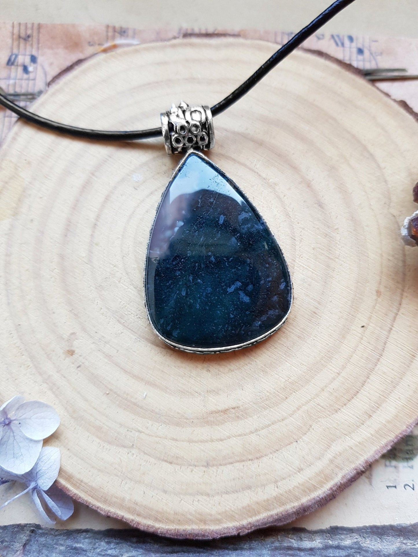 Moss Agate Sterling Silver Pendant: One - of - a - Kind Boho Necklace - LunarGem - 