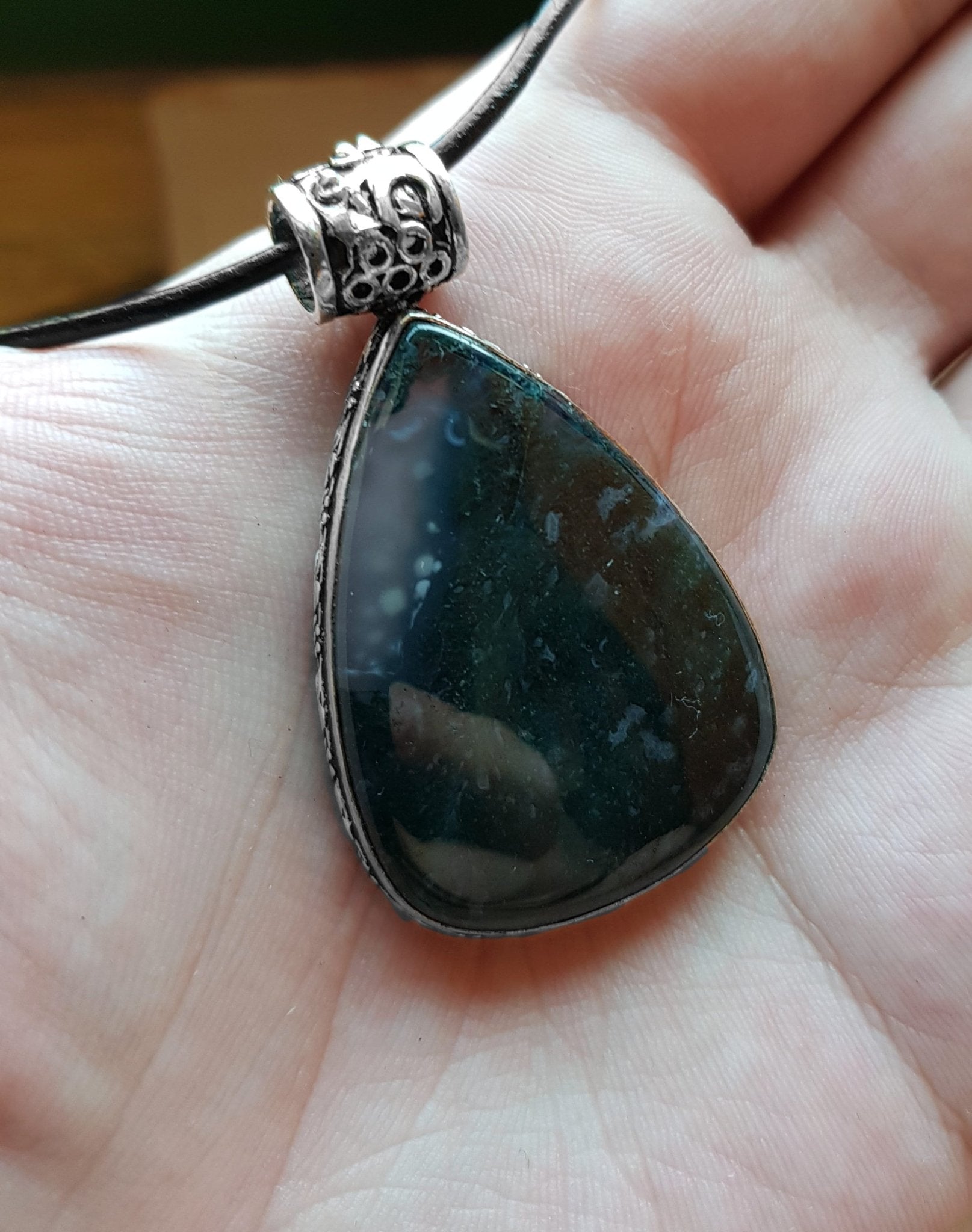 Moss Agate Sterling Silver Pendant: One - of - a - Kind Boho Necklace - LunarGem - 