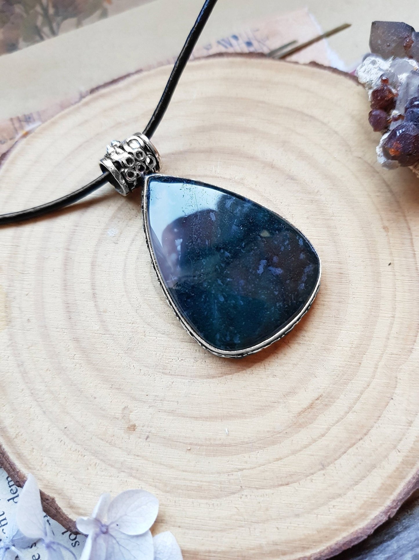 Moss Agate Sterling Silver Pendant: One - of - a - Kind Boho Necklace - LunarGem - 