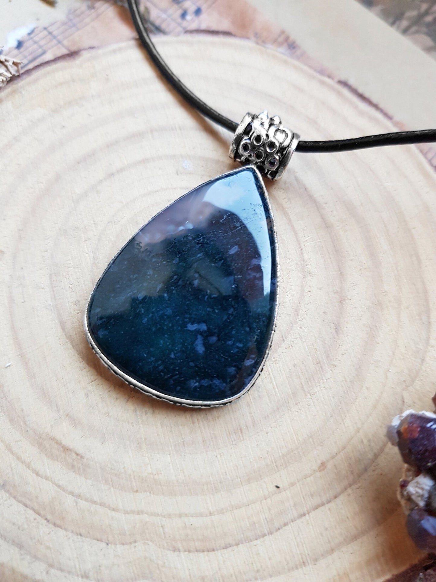 Moss Agate Sterling Silver Pendant: One - of - a - Kind Boho Necklace - LunarGem - 