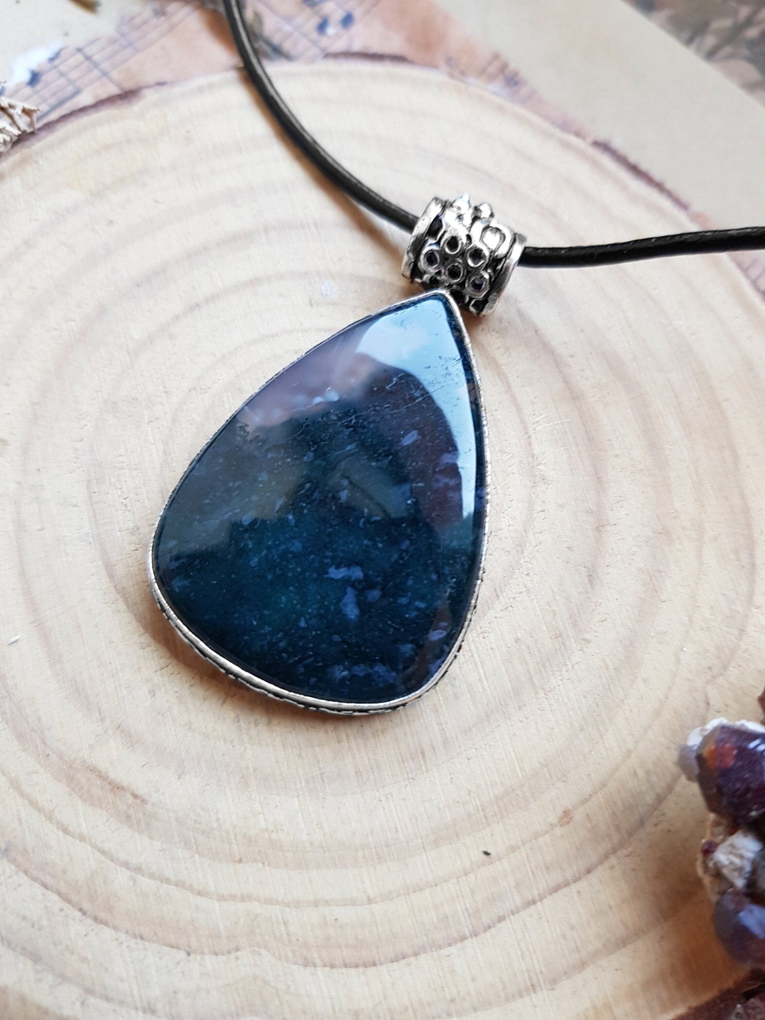 Moss Agate Sterling Silver Pendant: One - of - a - Kind Boho Necklace - LunarGem - 