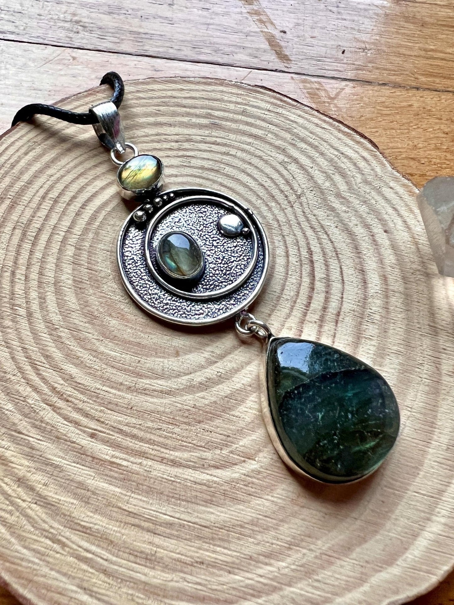 Multi Stone Labradorite Pendant In Sterling Silver, Big Statement Pendant - LunarGem - 