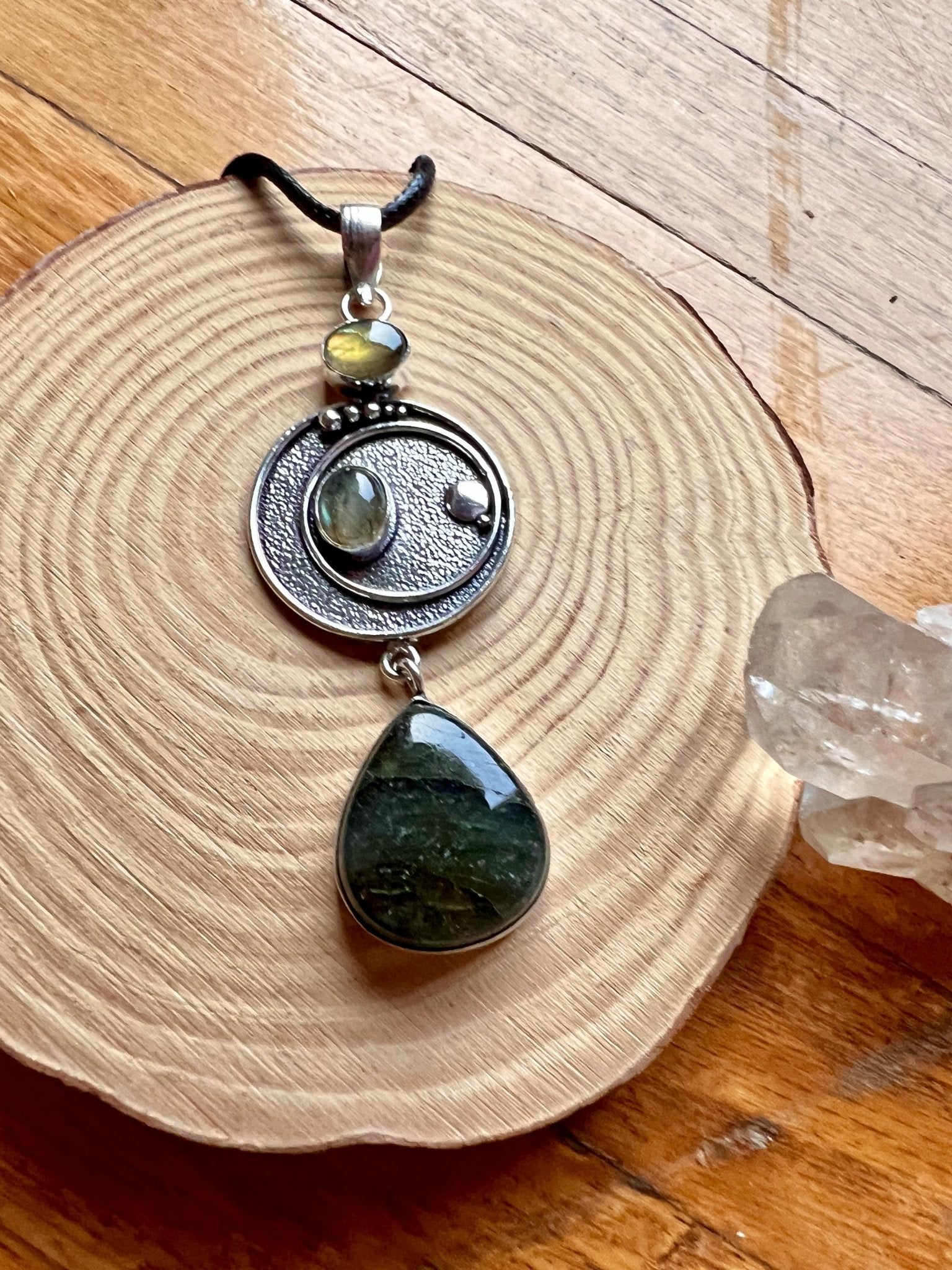 Multi Stone Labradorite Pendant In Sterling Silver, Big Statement Pendant - LunarGem - 