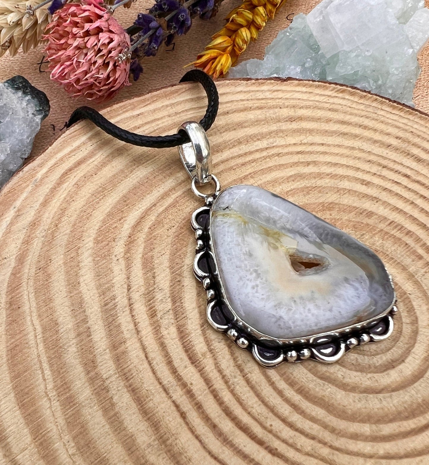Natural Agate Sterling Silver Pendant Necklace: One Of A Kind - LunarGem - 