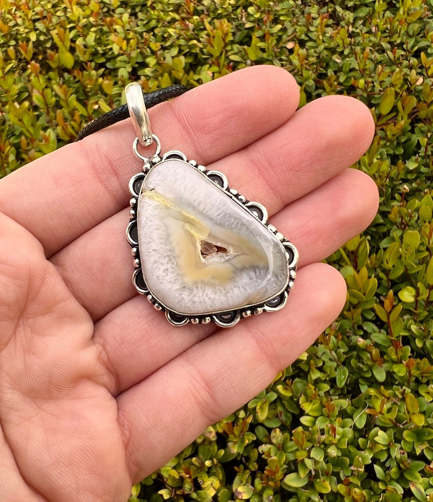 Natural Agate Sterling Silver Pendant Necklace: One Of A Kind - LunarGem - 