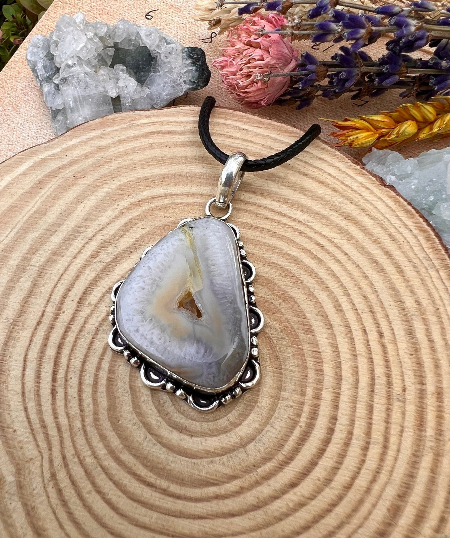 Natural Agate Sterling Silver Pendant Necklace: One Of A Kind - LunarGem - 