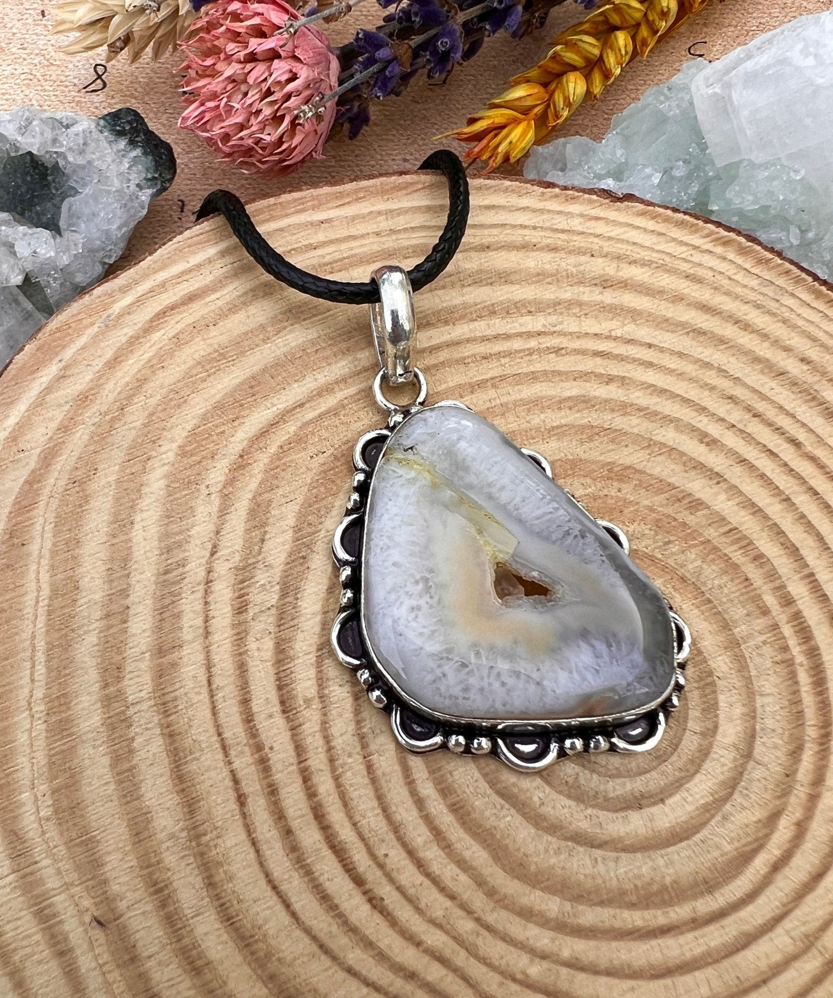 Natural Agate Sterling Silver Pendant Necklace: One Of A Kind - LunarGem - 