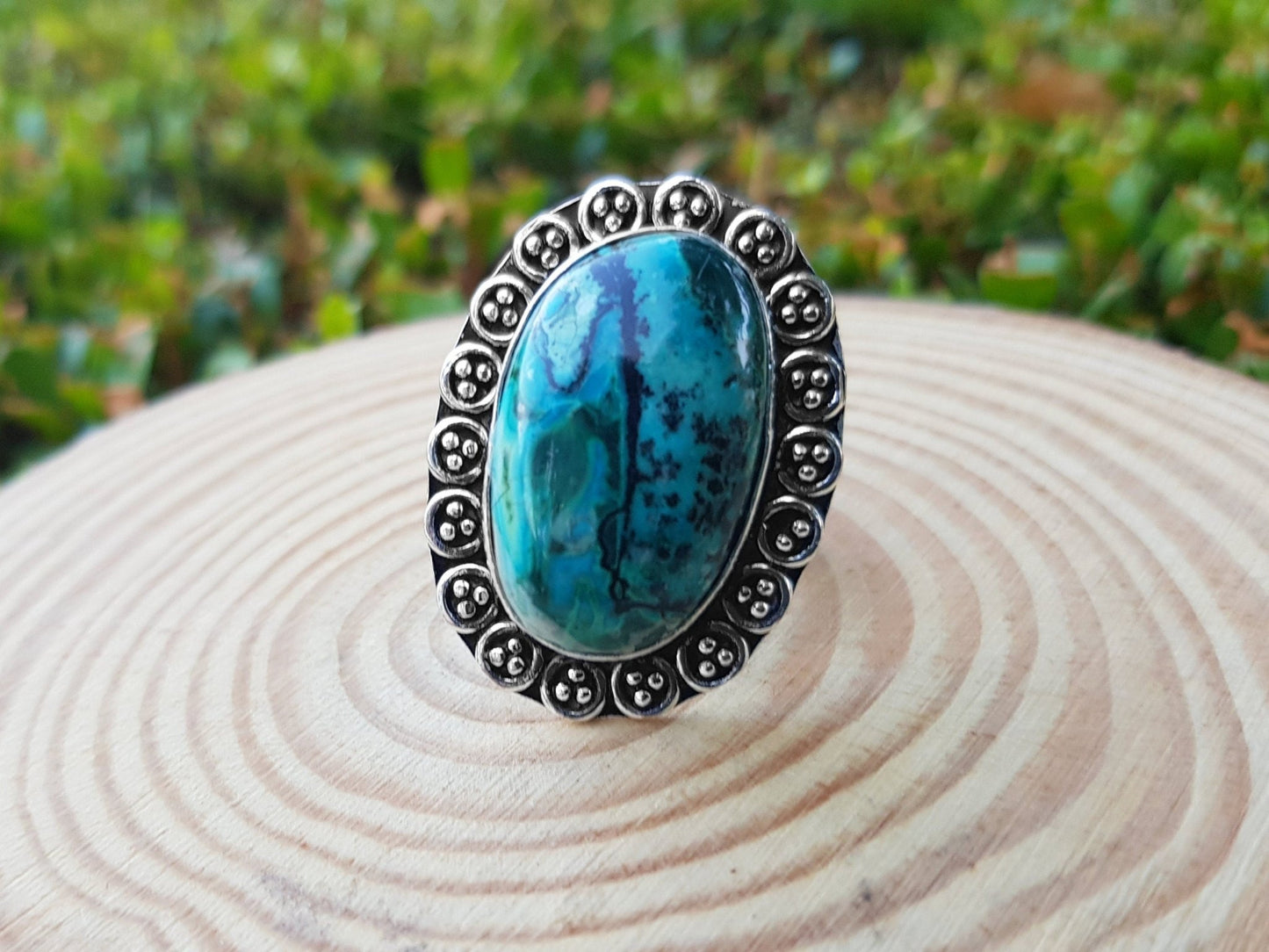 Natural Azurite Sterling Silver Ring - US Size 7.5 - LunarGem - 