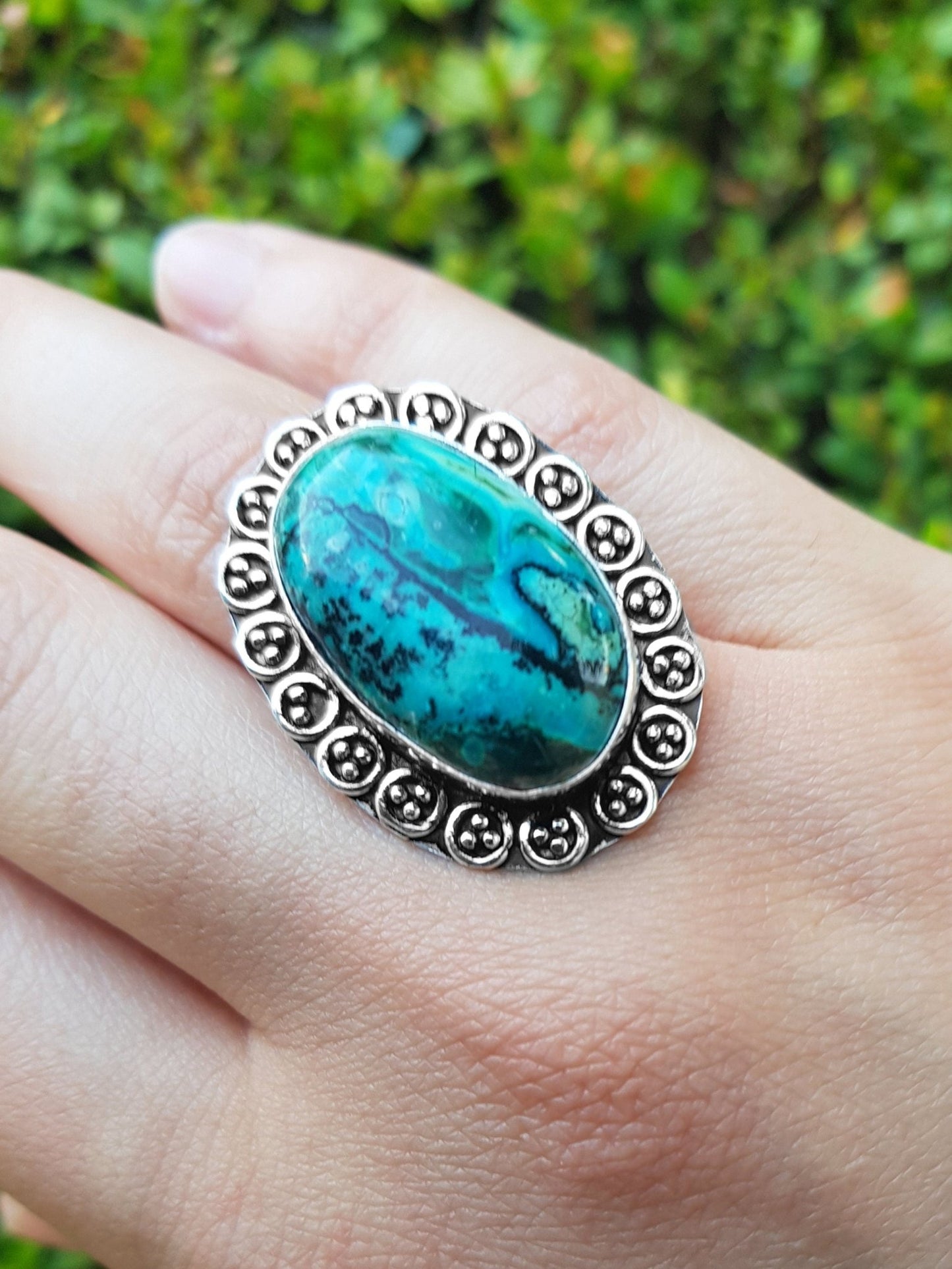 Natural Azurite Sterling Silver Ring - US Size 7.5 - LunarGem - 