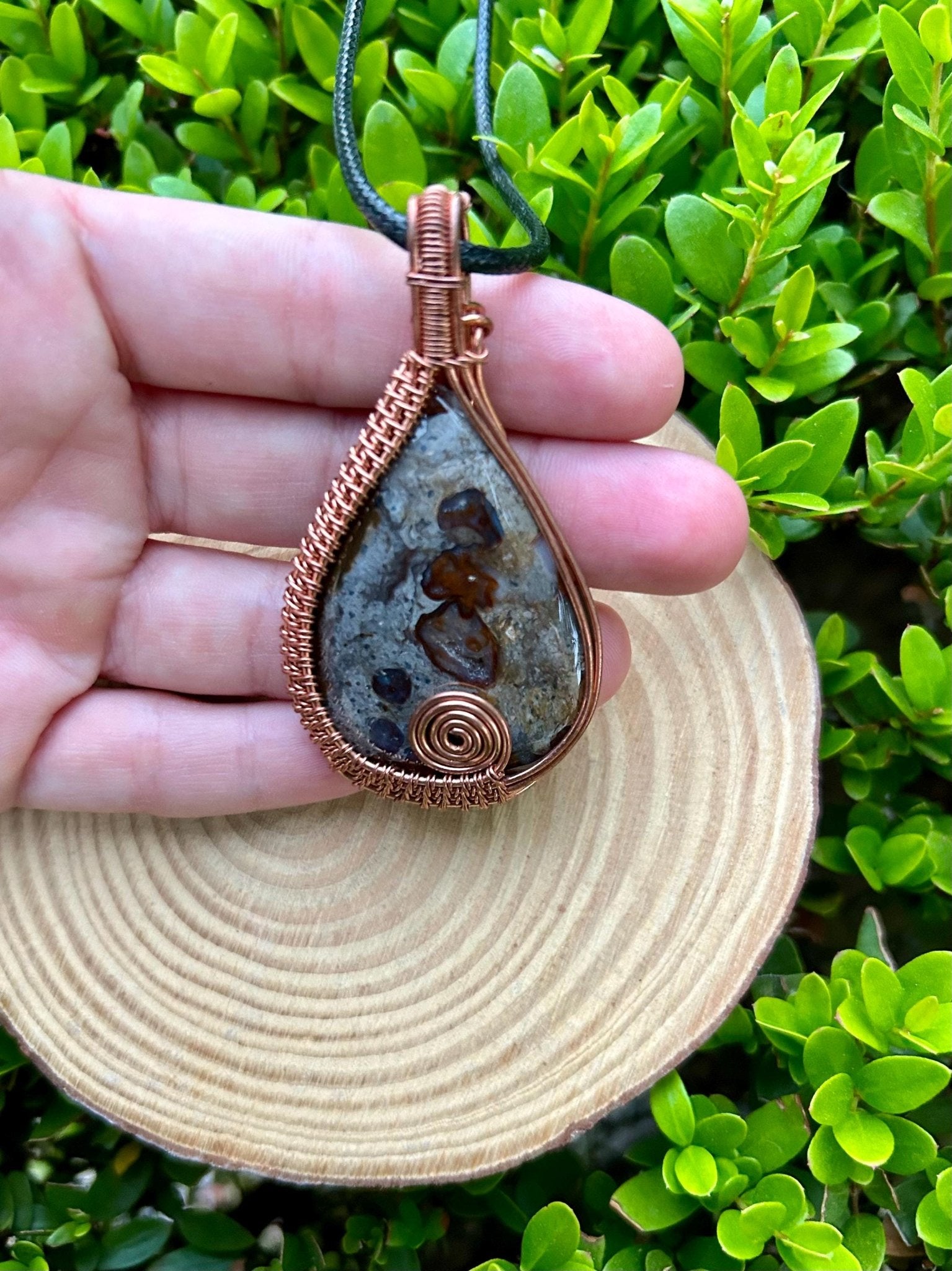 Natural Jasper Wire Wrapped Pendant - LunarGem - 