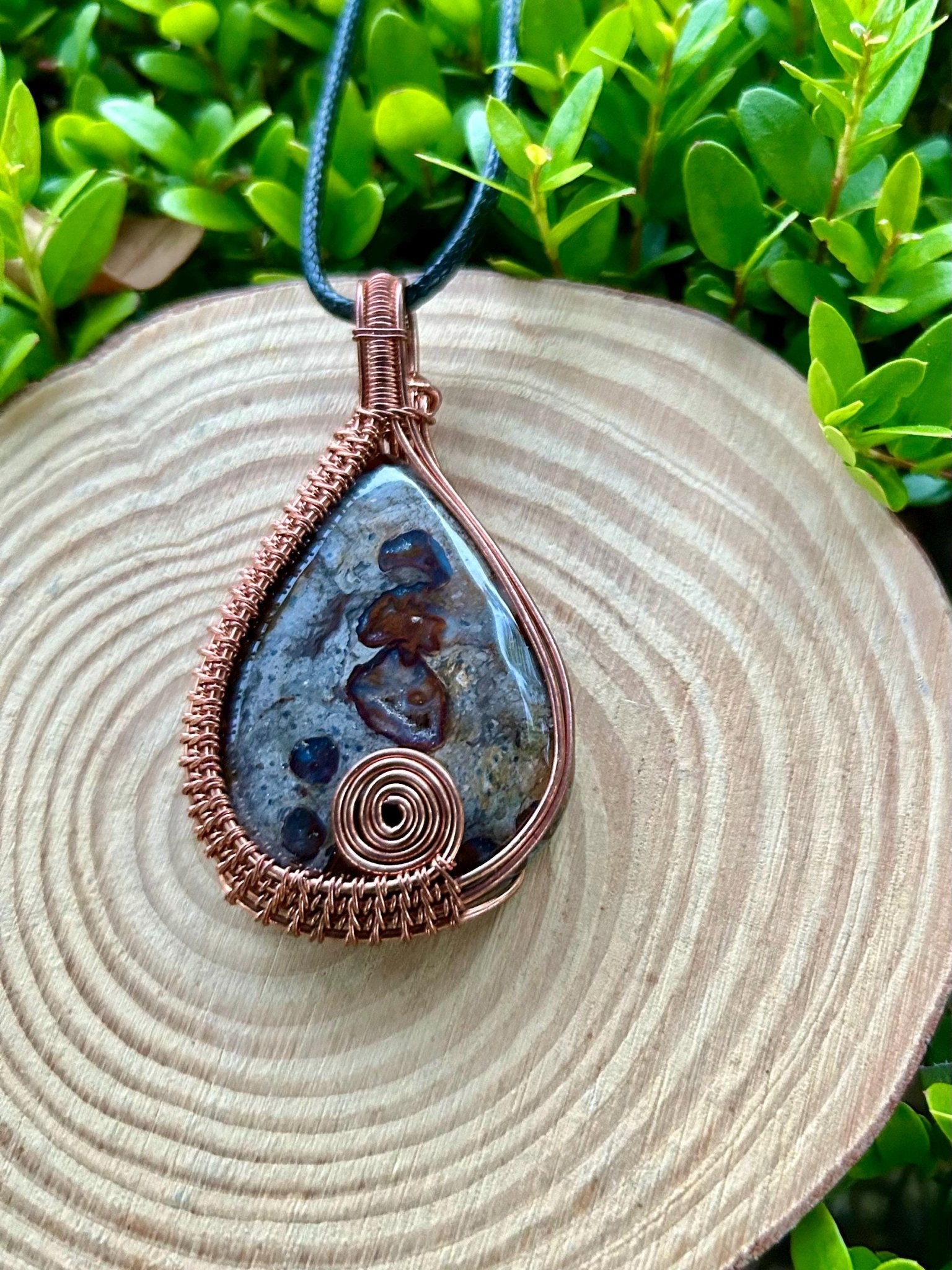 Natural Jasper Wire Wrapped Pendant - LunarGem - 