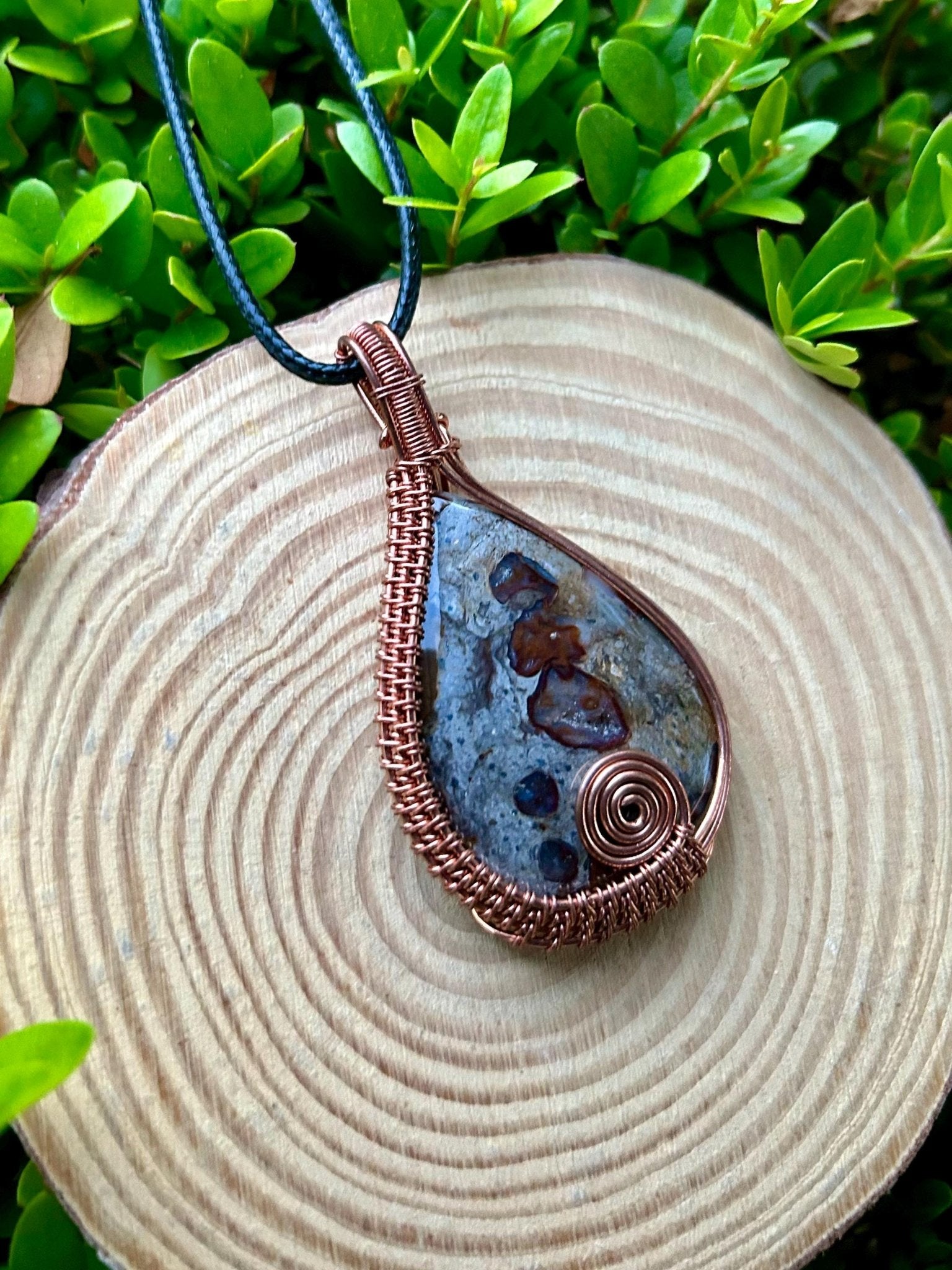 Natural Jasper Wire Wrapped Pendant - LunarGem - 