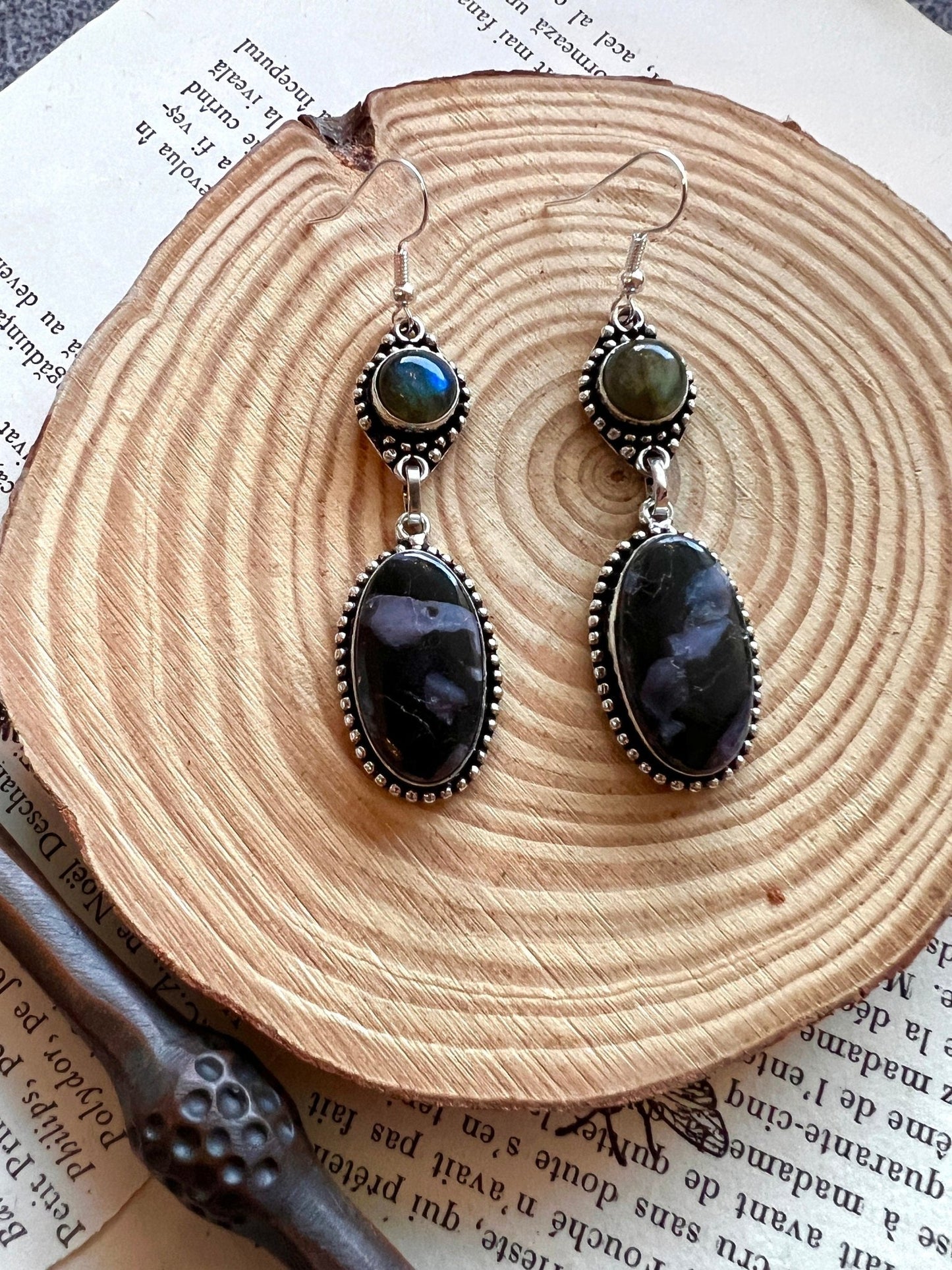 Natural Labradorite And Pietersite Earrings In Sterling Silver One Of A Kind Earrings - LunarGem - 