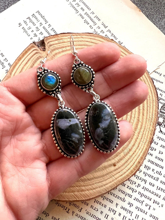 Natural Labradorite And Pietersite Earrings In Sterling Silver One Of A Kind Earrings - LunarGem - 