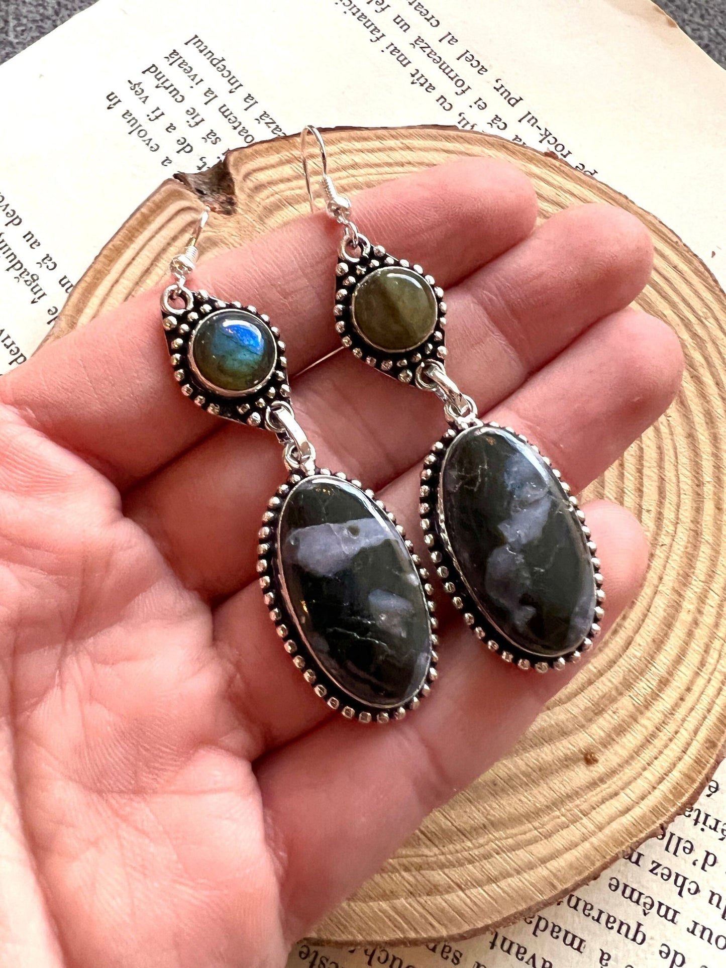 Natural Labradorite And Pietersite Earrings In Sterling Silver One Of A Kind Earrings - LunarGem - 