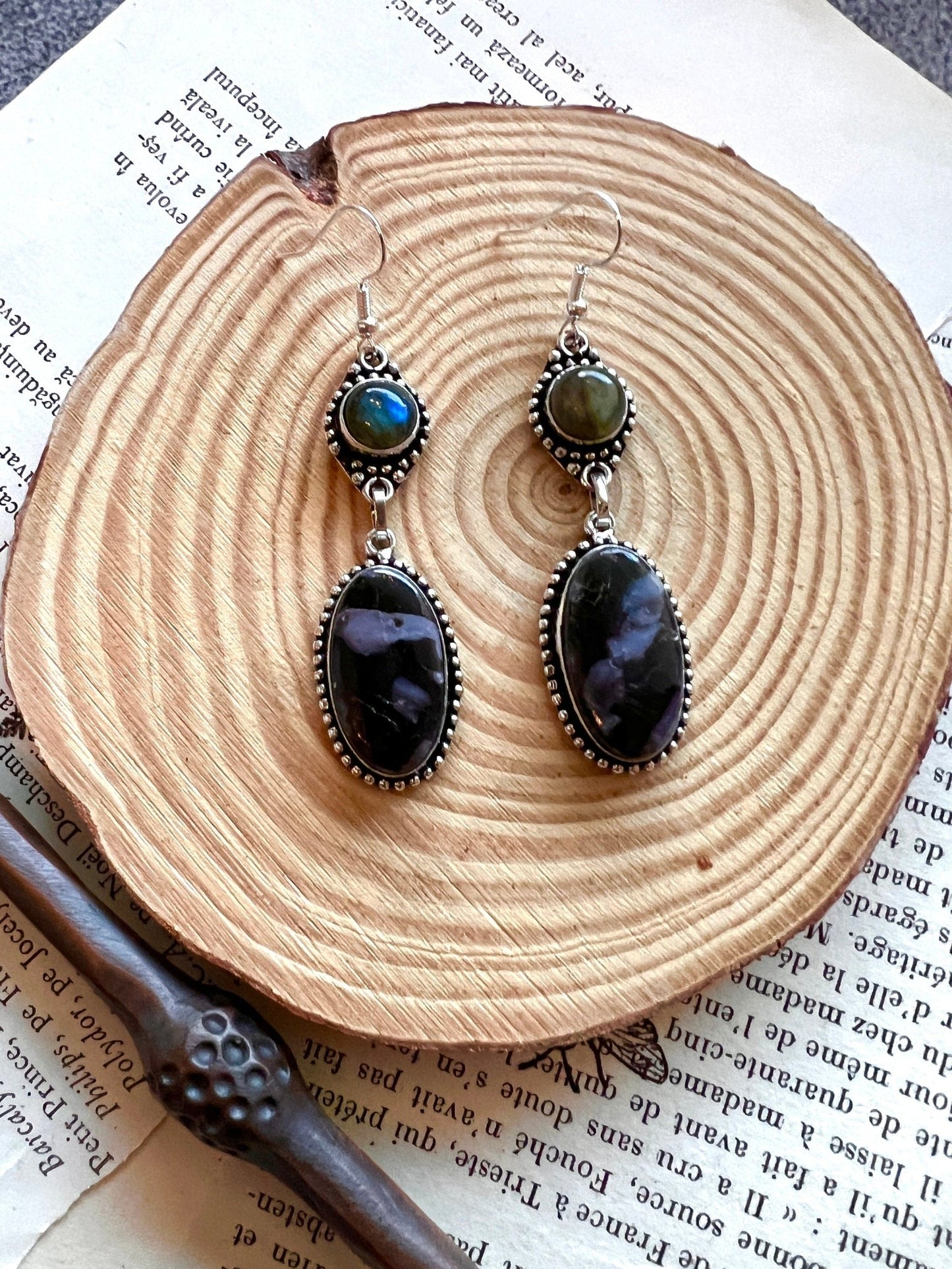 Natural Labradorite And Pietersite Earrings In Sterling Silver One Of A Kind Earrings - LunarGem - 