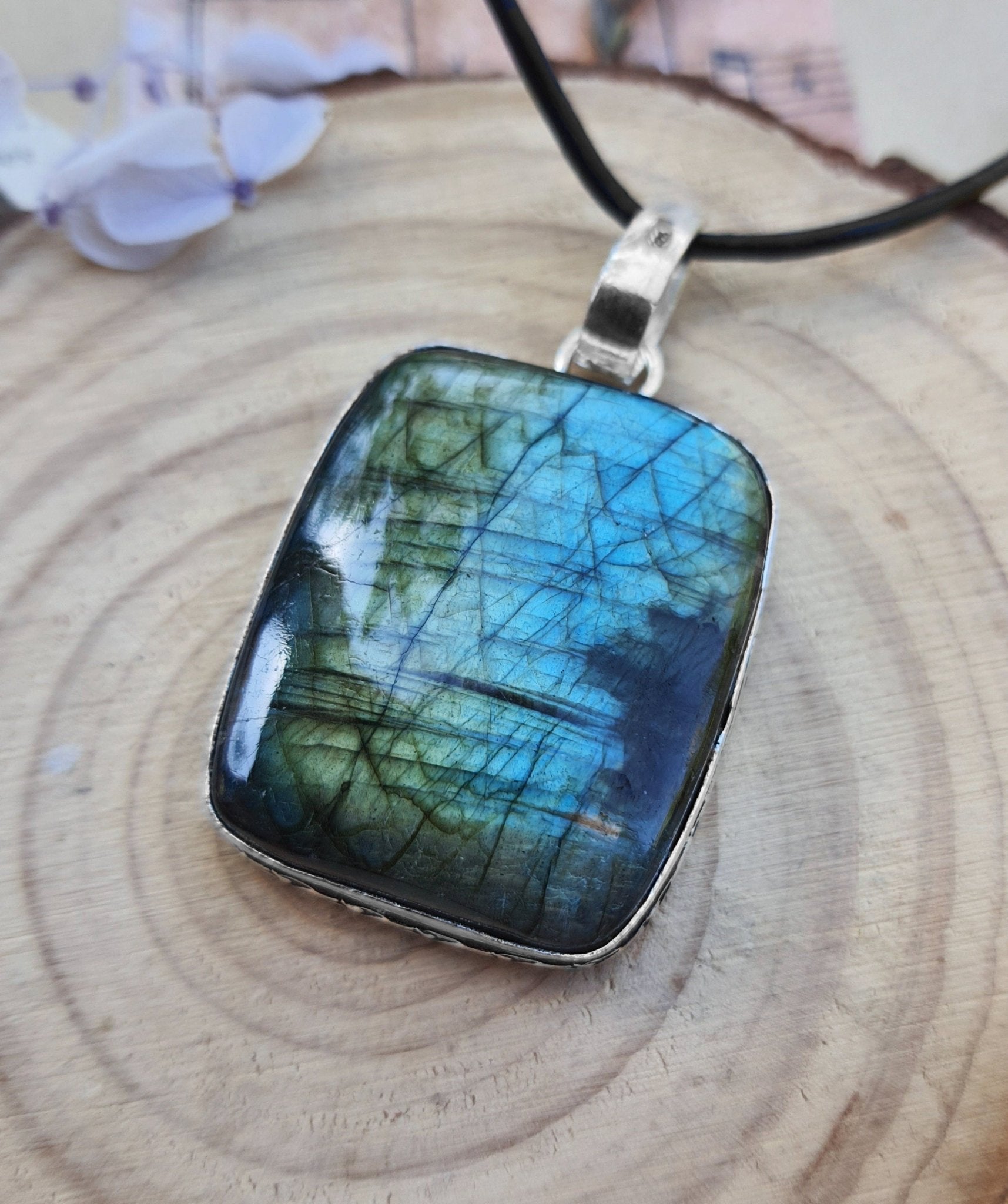 Natural Labradorite Necklace In Sterling Silver Statement Necklace Unique Jewelry One Of A Kind Gift - LunarGem - 