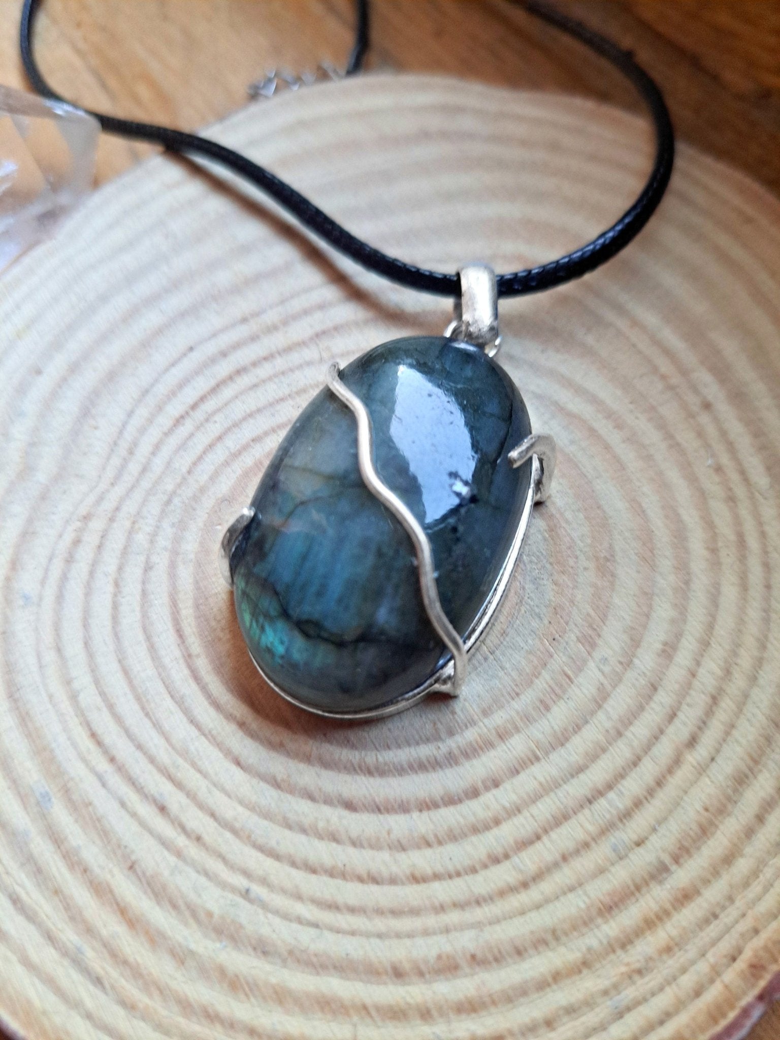 Natural Labradorite Sterling Silver Pendant - Statement Necklace - LunarGem - 