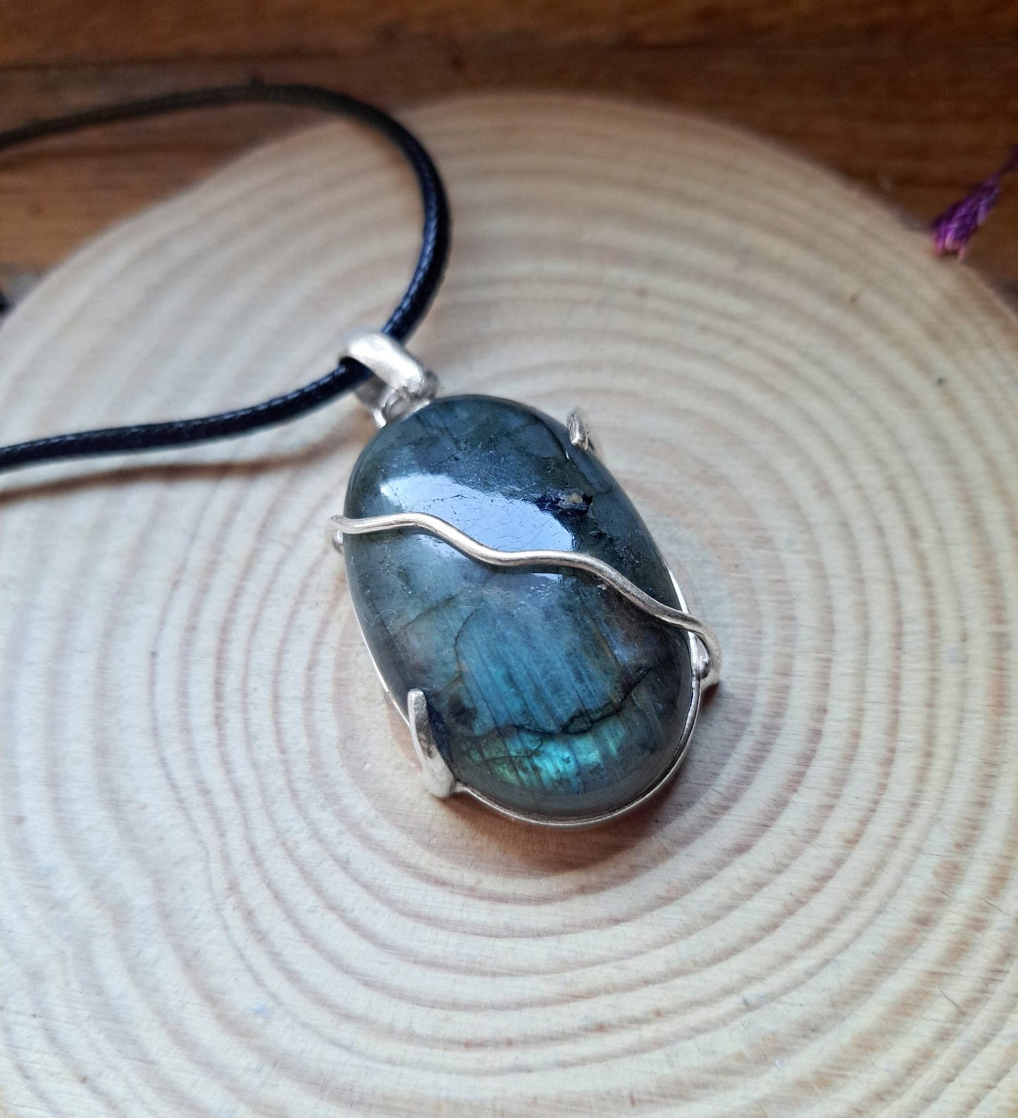 Natural Labradorite Sterling Silver Pendant - Statement Necklace - LunarGem - 