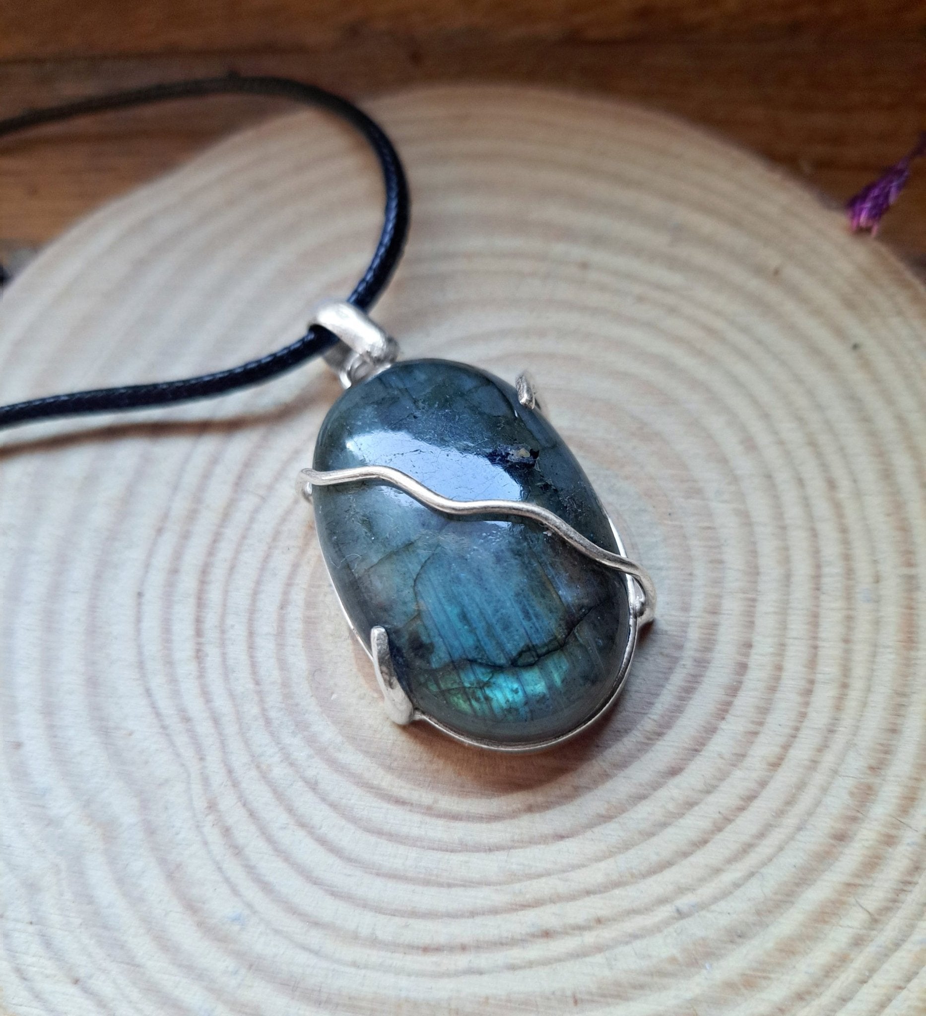 Natural Labradorite Sterling Silver Pendant - Statement Necklace - LunarGem - 
