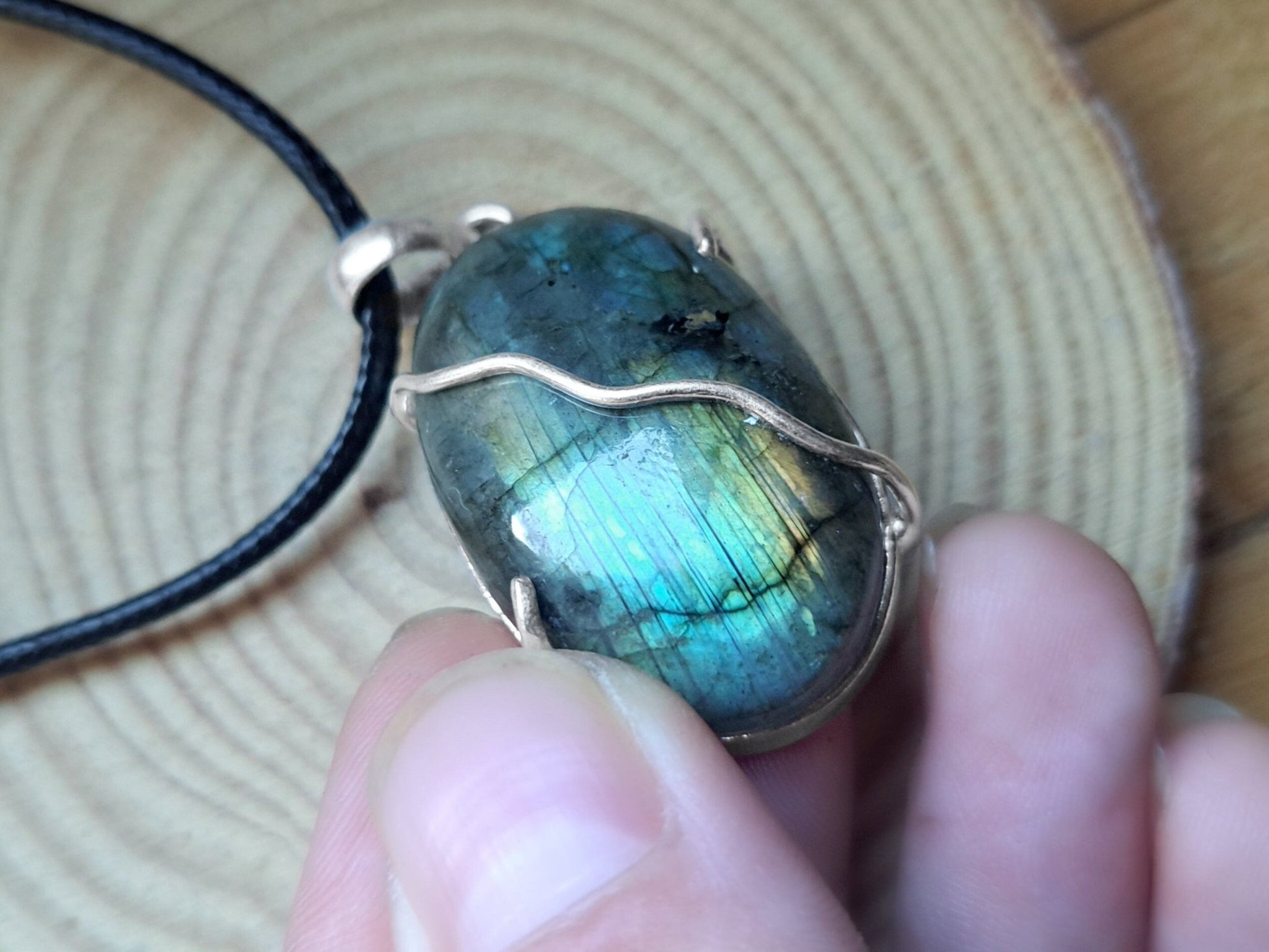 Natural Labradorite Sterling Silver Pendant - Statement Necklace - LunarGem - 