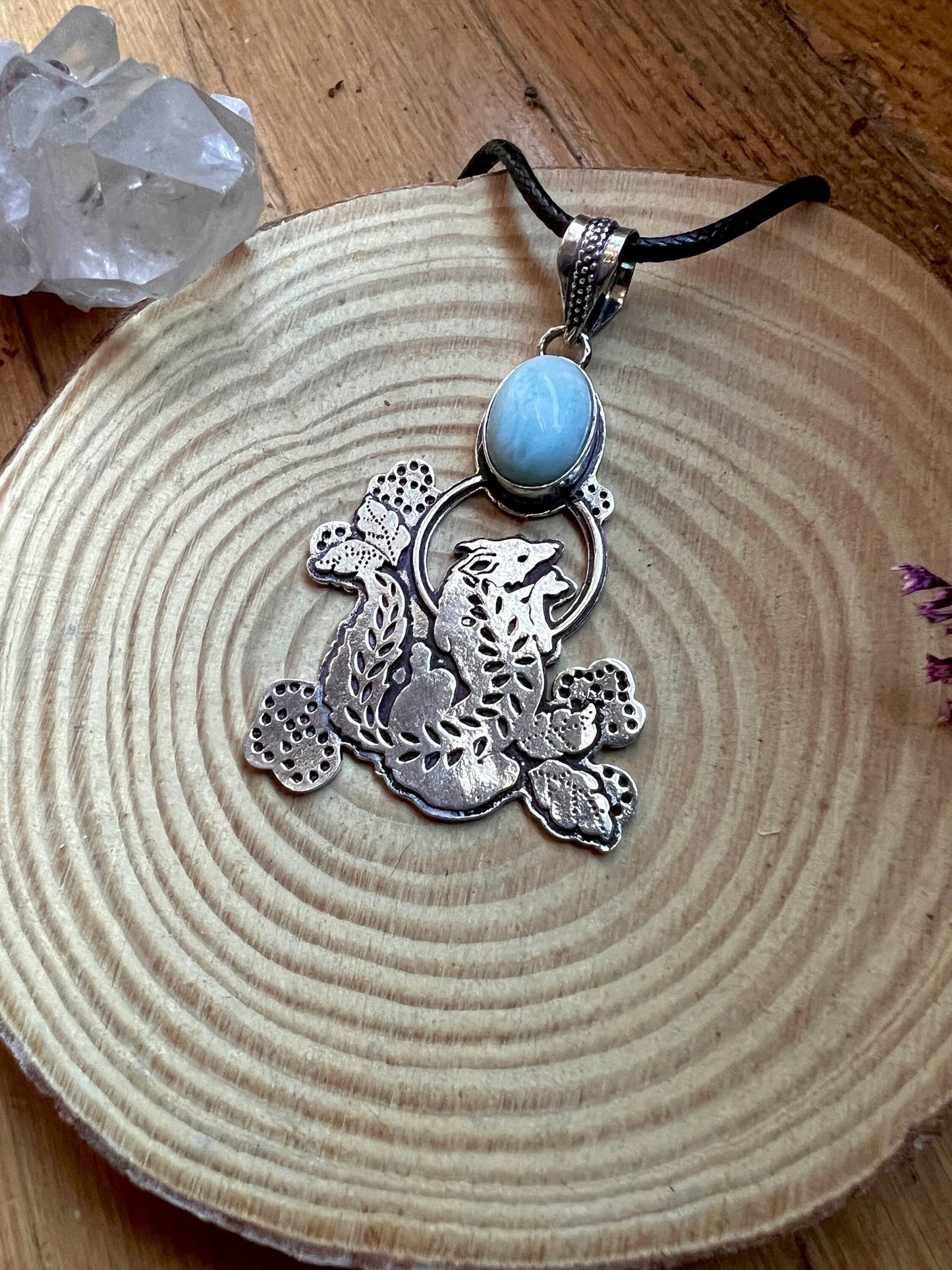 Natural Larimar Necklace In Sterling Silver Larimar Statement Necklace Boho Gemstone Jewelry Ethnic Necklace Unique Gift - LunarGem - 