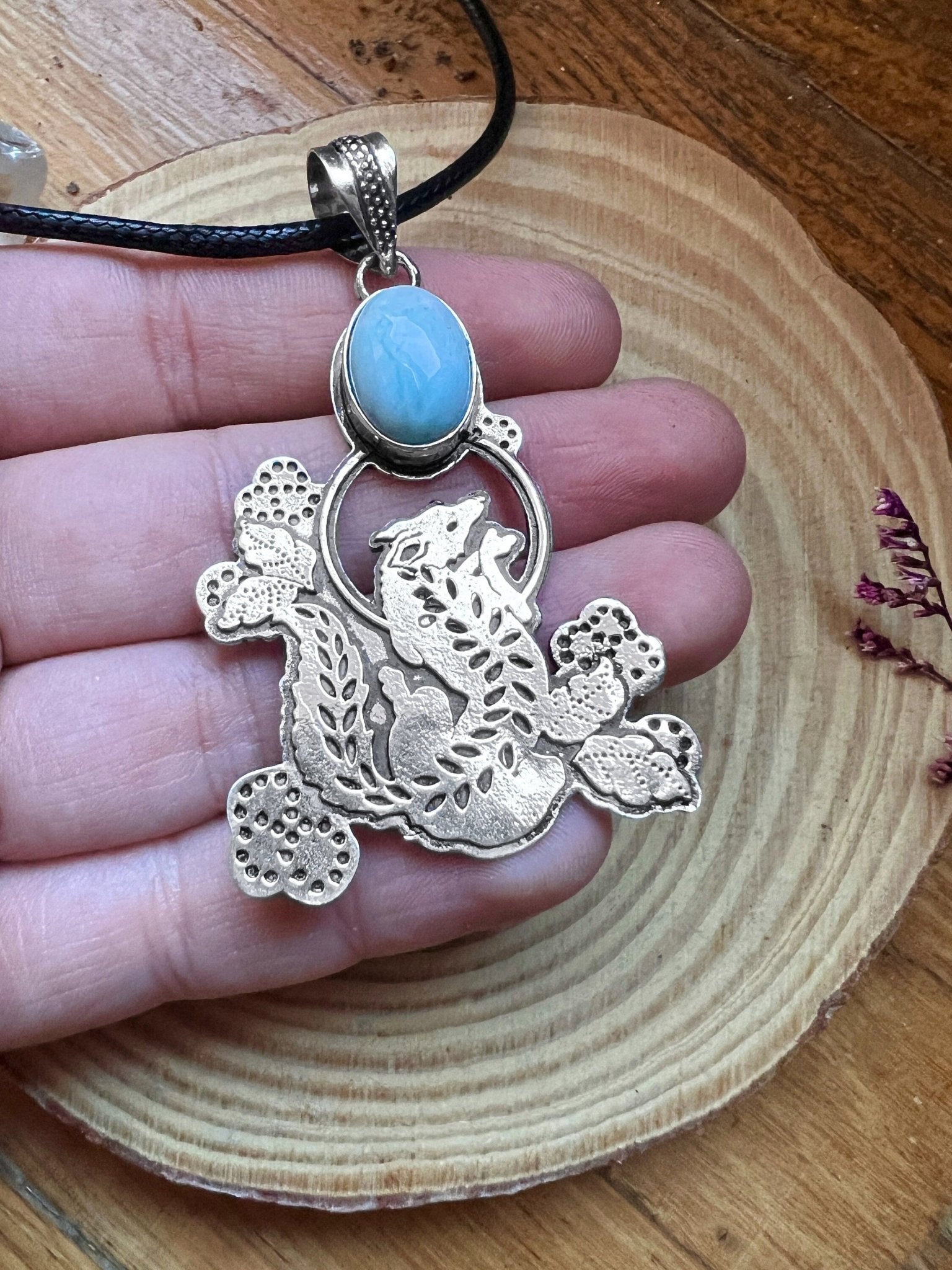 Natural Larimar Necklace In Sterling Silver Larimar Statement Necklace Boho Gemstone Jewelry Ethnic Necklace Unique Gift - LunarGem - 