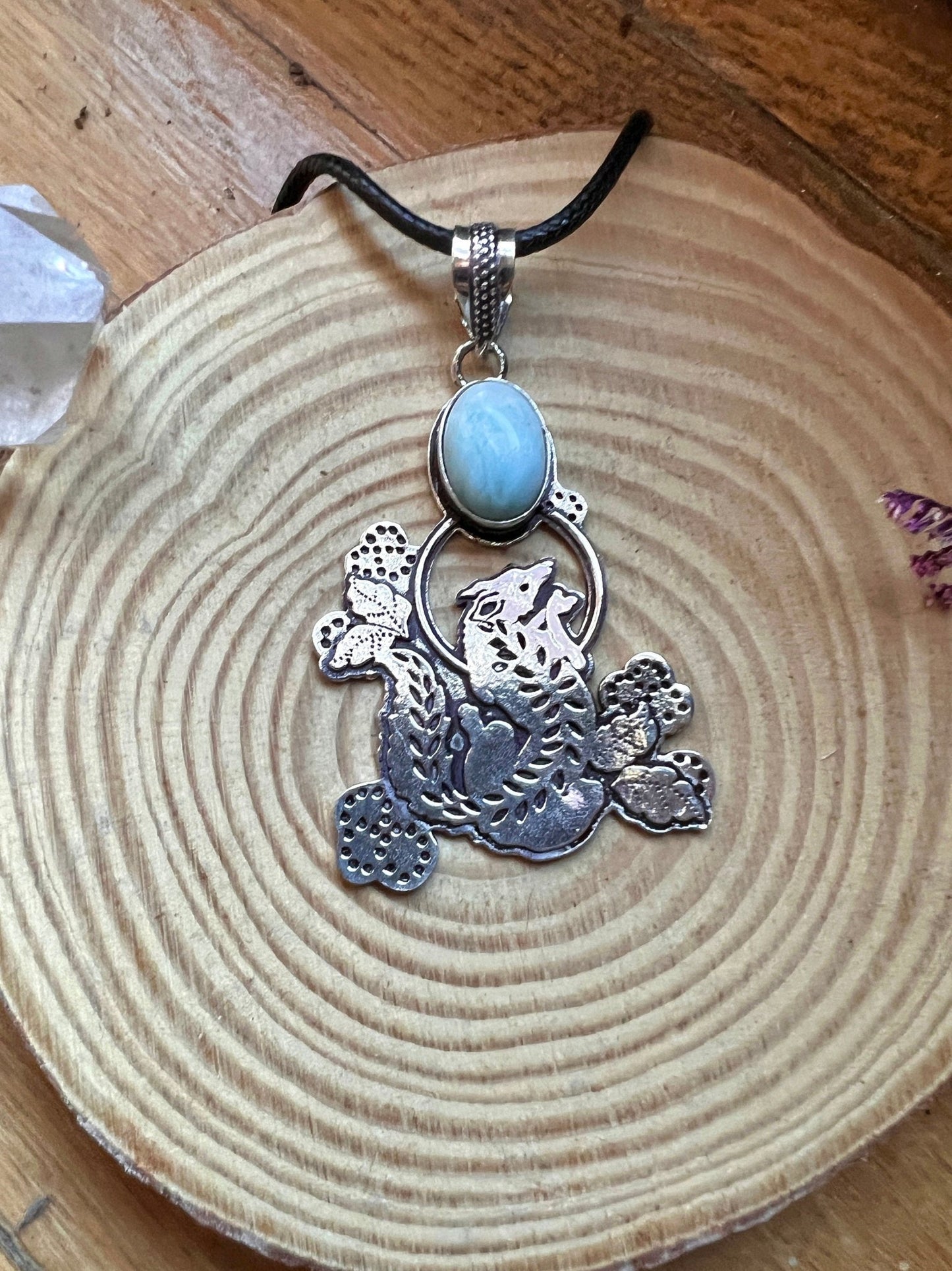 Natural Larimar Necklace In Sterling Silver Larimar Statement Necklace Boho Gemstone Jewelry Ethnic Necklace Unique Gift - LunarGem - 