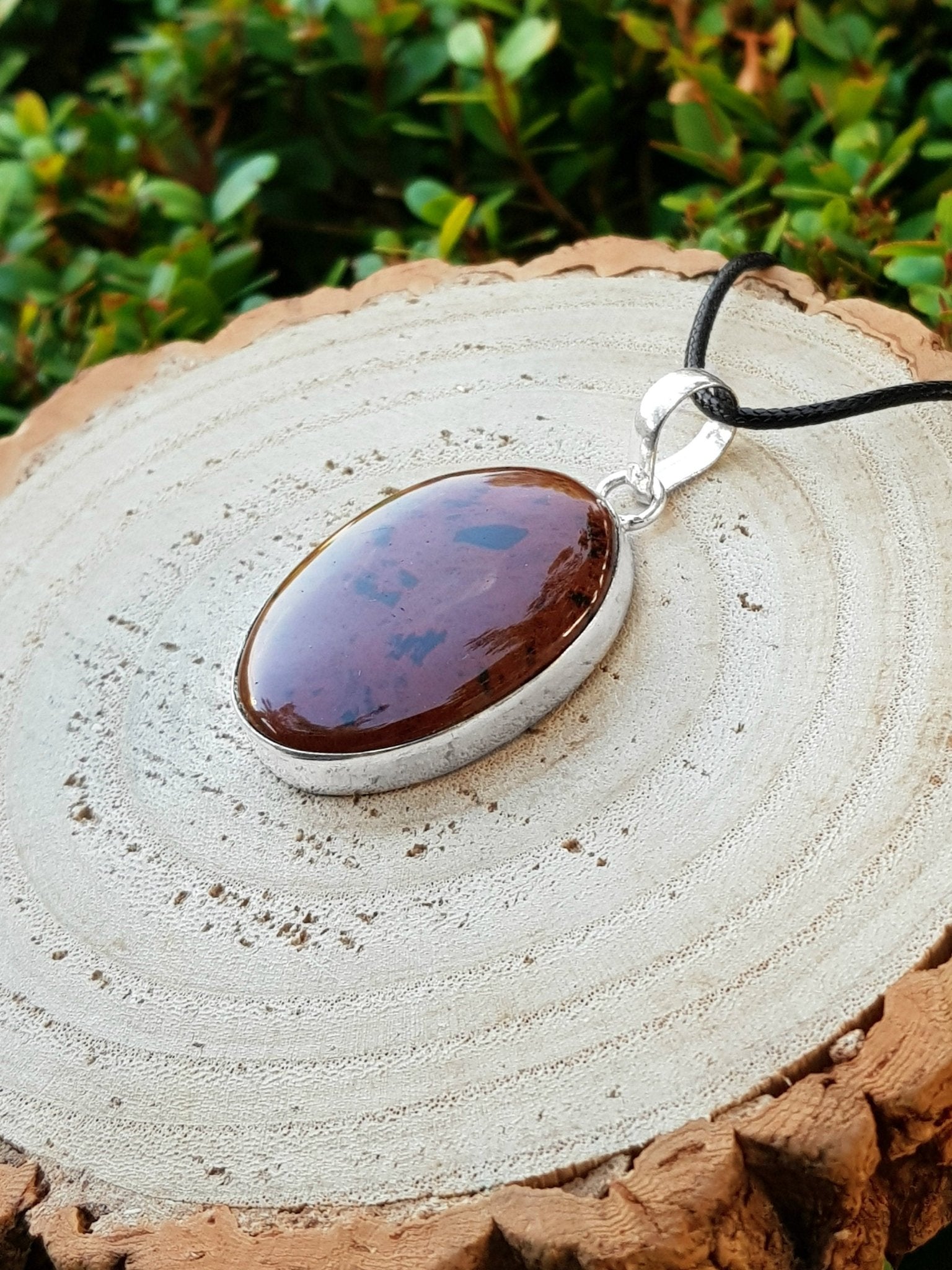 Oval Bloodstone Pendant Necklace: Sterling Silver Boho Gemstone - LunarGem - Charms & Pendants
