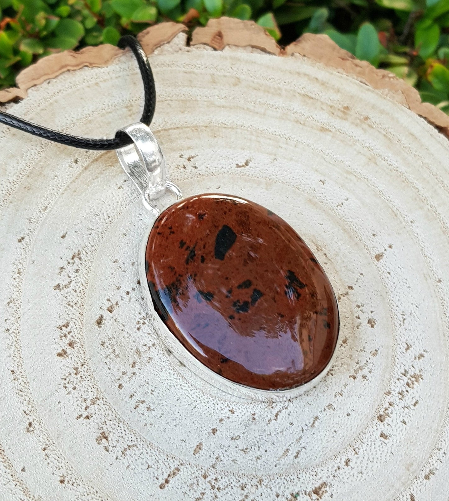 Oval Bloodstone Pendant Necklace: Sterling Silver Boho Gemstone - LunarGem - Charms & Pendants