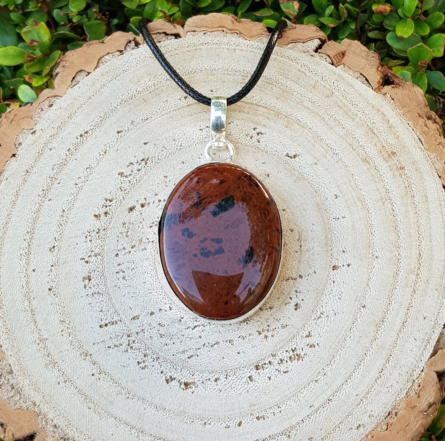 Oval Bloodstone Pendant Necklace: Sterling Silver Boho Gemstone - LunarGem - Charms & Pendants