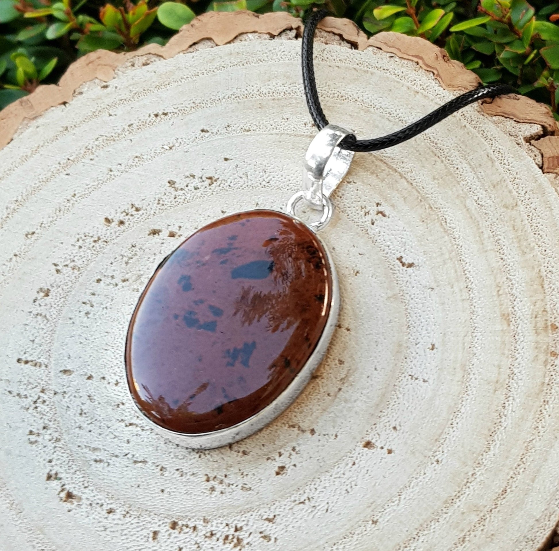 Oval Bloodstone Pendant Necklace: Sterling Silver Boho Gemstone - LunarGem - Charms & Pendants